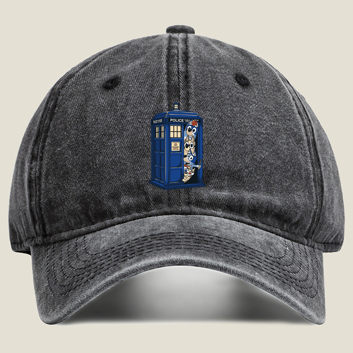 Bluey and Family in the TARDIS - Washed Denim - Baseball Cap