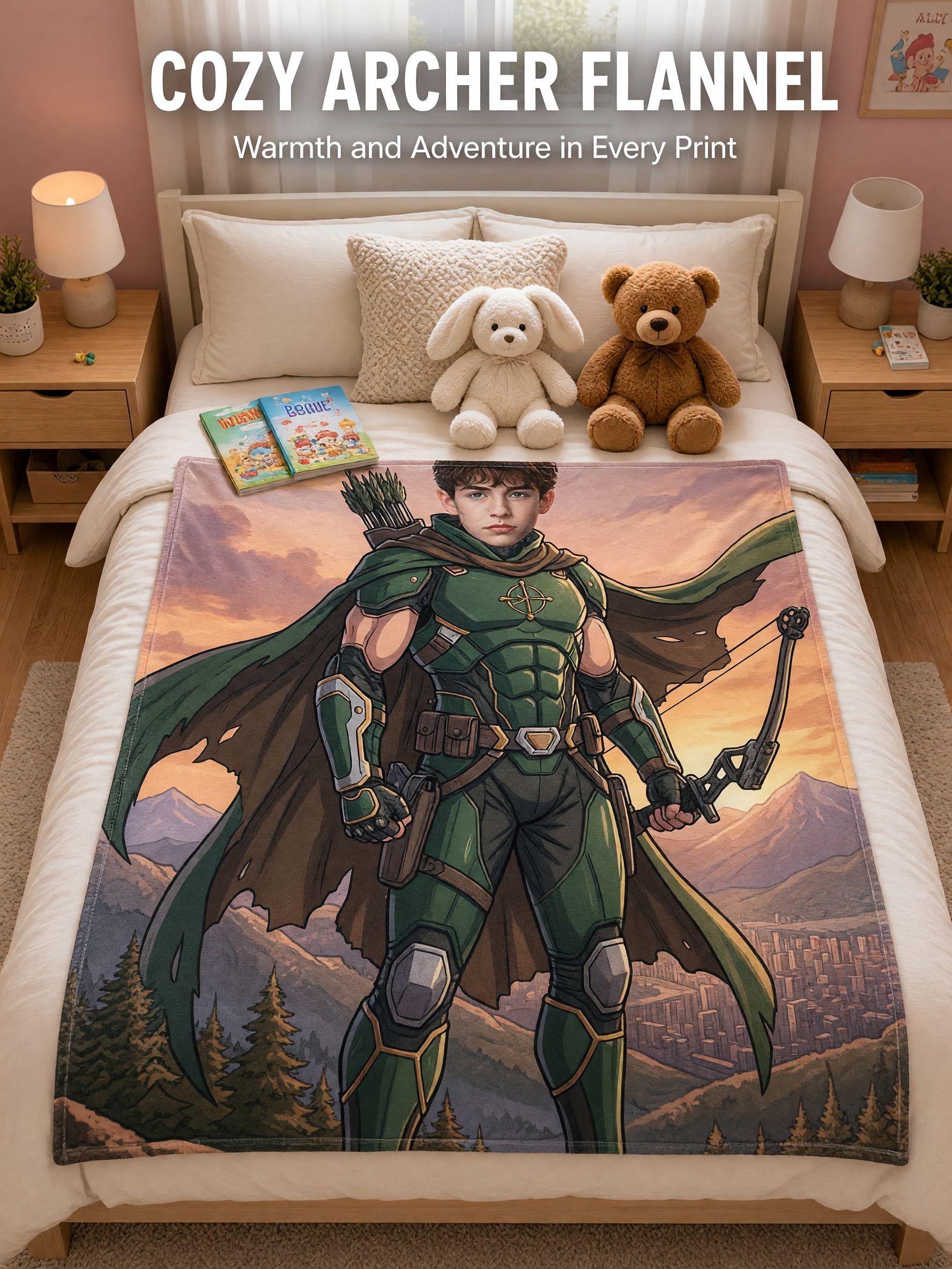 Custom Face Photo Flannel Blanket Personalized Superhero Archer Throw Skin Friendly Anti Pilling Cozy Birthday Gift