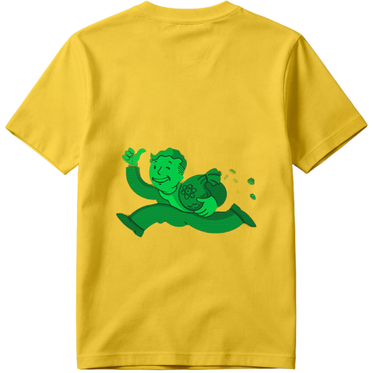 Vault Boy from Fallout Running with a Bag of Atoms - Tee