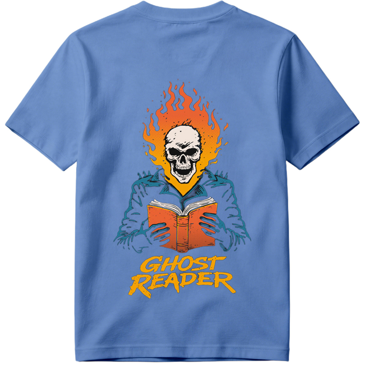 Ghost Reader: Skull with Flames Reading a Book - Tee