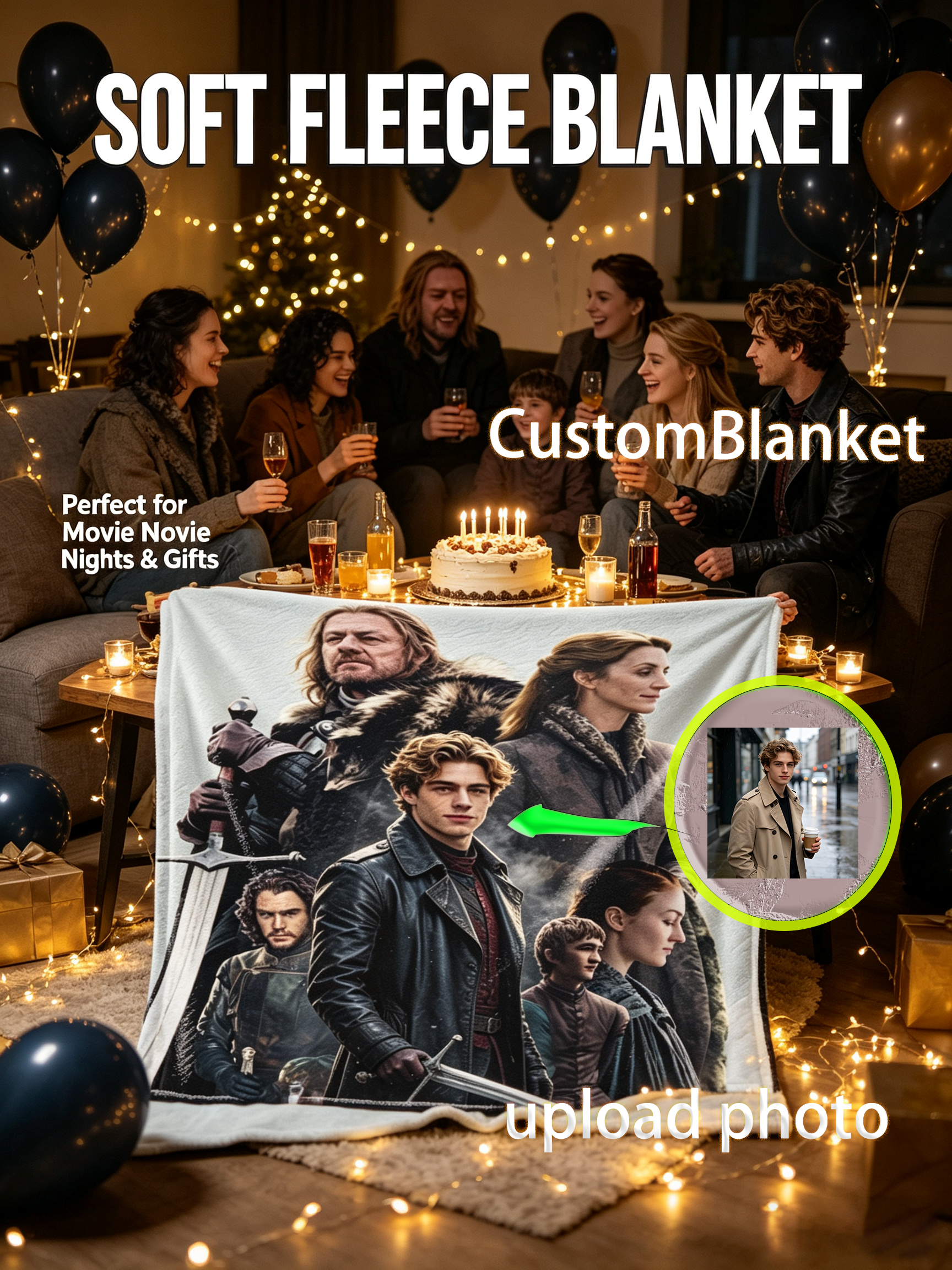 Custom Face Blanket Game of Thrones Stark Family Flannel Blanket Cozy Winter Bedding Gift for Fans and Collectors