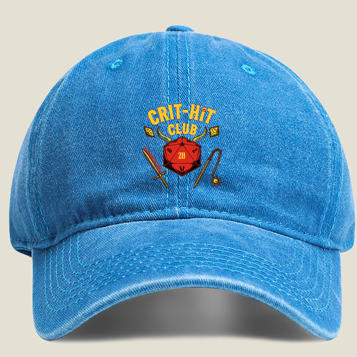 Crit-Hit Club: D&D Dice & Fantasy Gear - Washed Denim - Baseball Cap