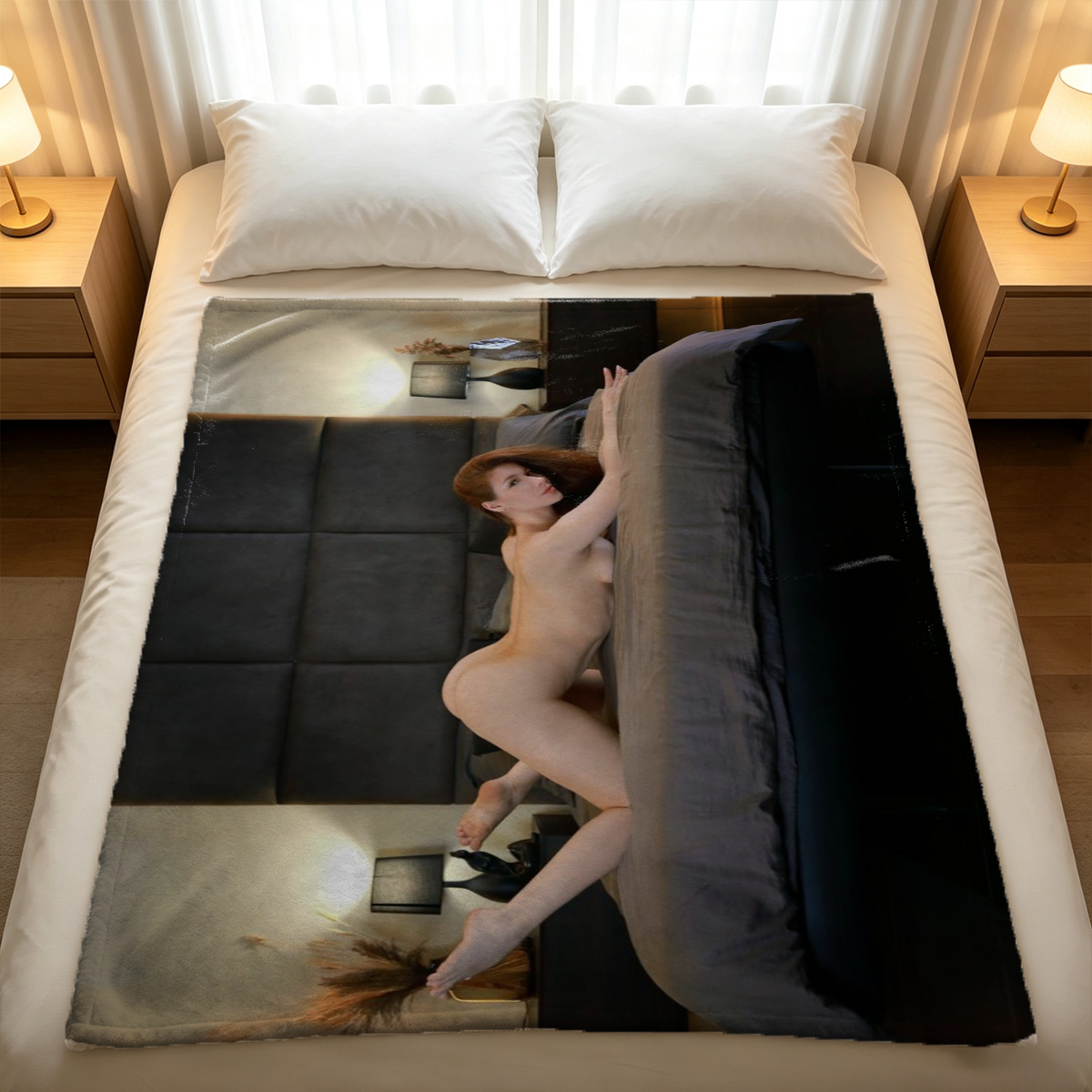 Pregnant Ebony Beauty Naked on Bed - Blanket