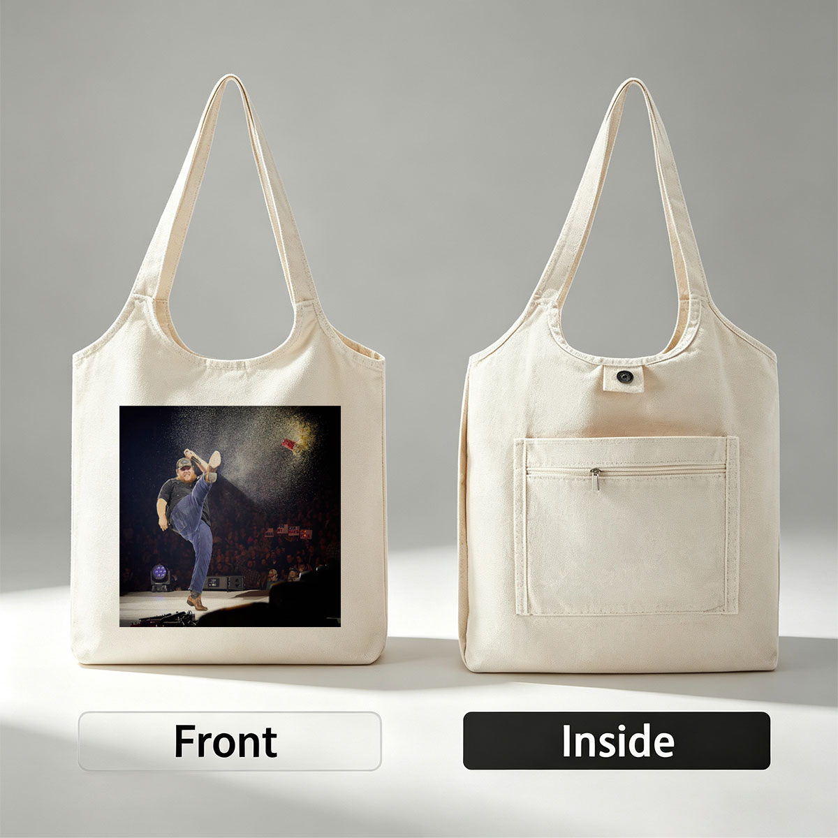Luke Combs Kicks Can of Confetti on Stage During High-Energy Performance - Canvas shoulder bags/