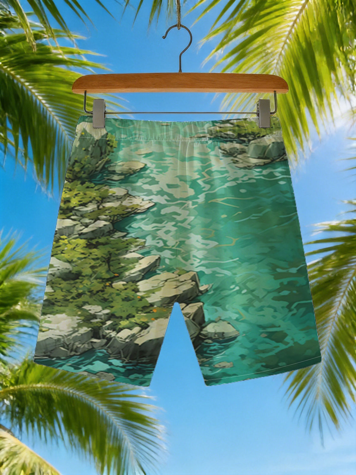 Crystal Clear River Winding Through Rocky Landscape -  Beach shorts