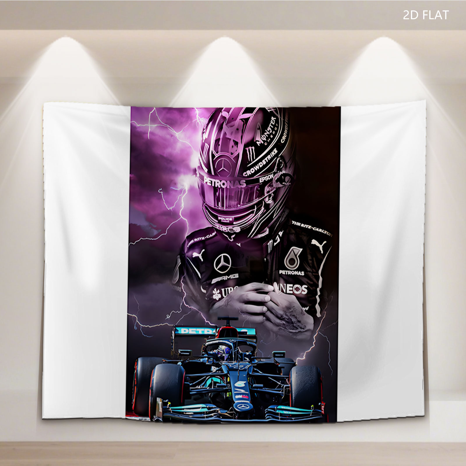 Lewis Hamilton, Mercedes-AMG Petronas F1 Driver, in Action with Lightning Background - Tapestry