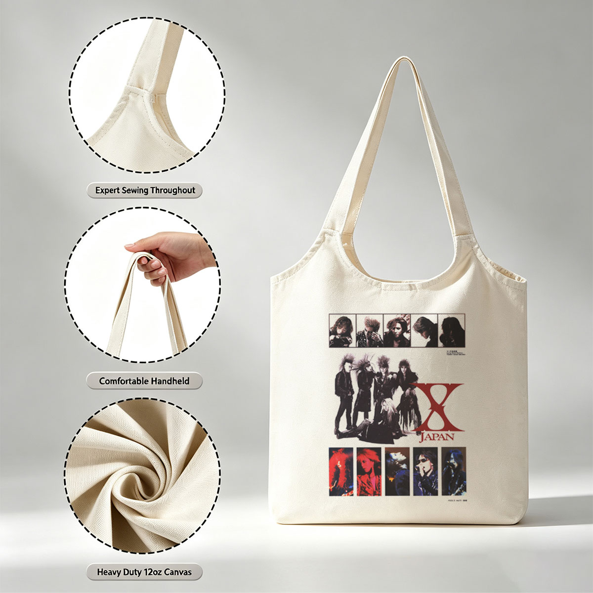 X Japan Band Members in Dramatic Pose with Intense Expressions and Gothic Rock Style - Canvas shoulder bags/