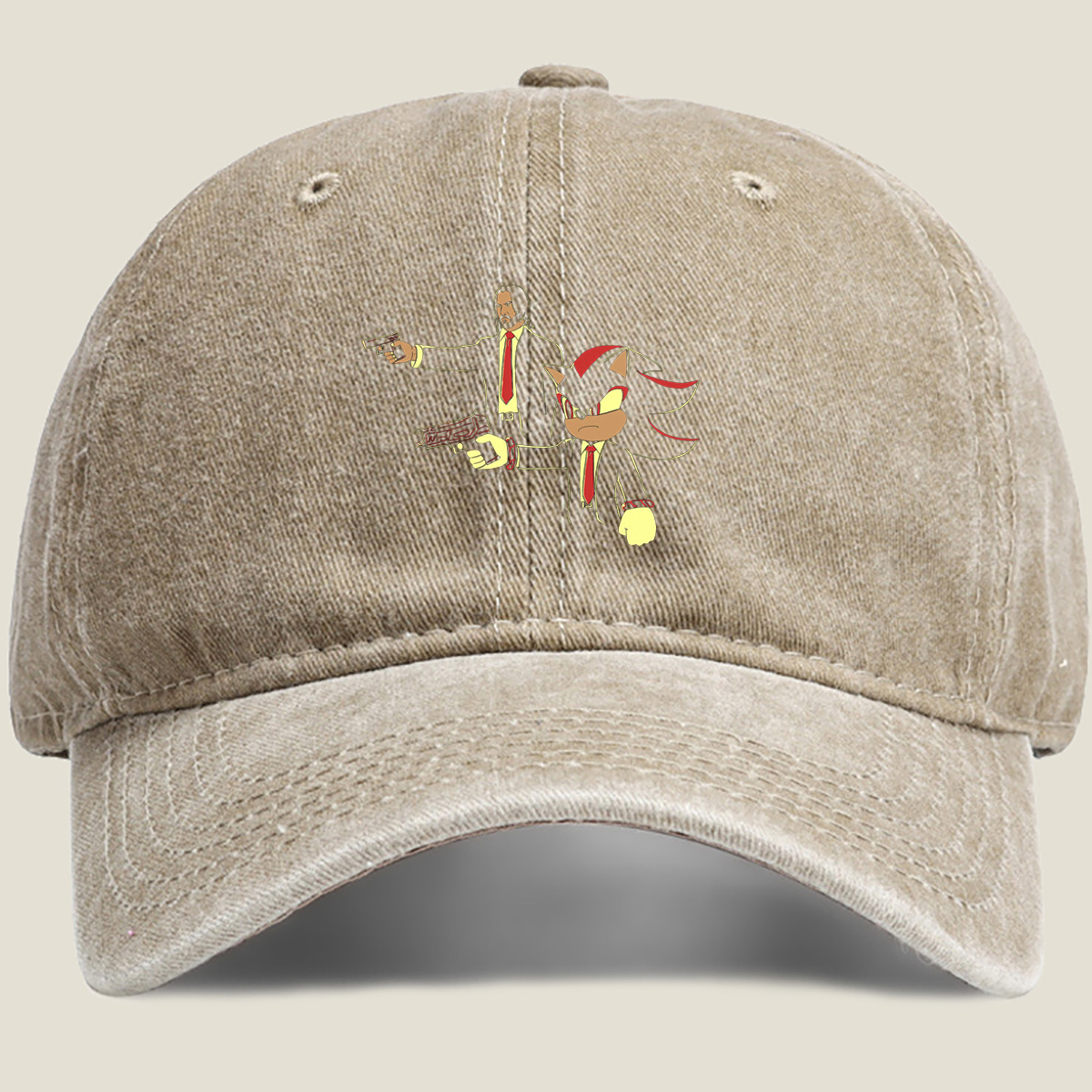 Sonic the Hedgehog and John Wick in Suit and Tie - Washed Denim - Baseball Cap
