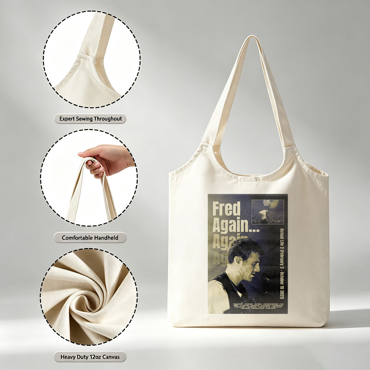 Fred Again... Live Performance Poster Featuring Artist on Stage with Microphone and Concert Crowd in Background - Canvas shoulder bags/
