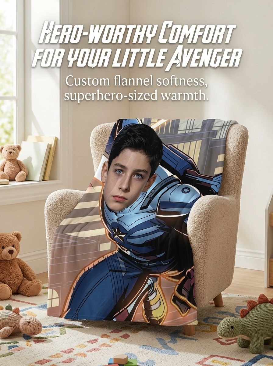 Personalized Custom Face Superhero Flannel Fleece Blanket Ultra Soft Lightweight Anti Pilling Throw for Couch and Bed