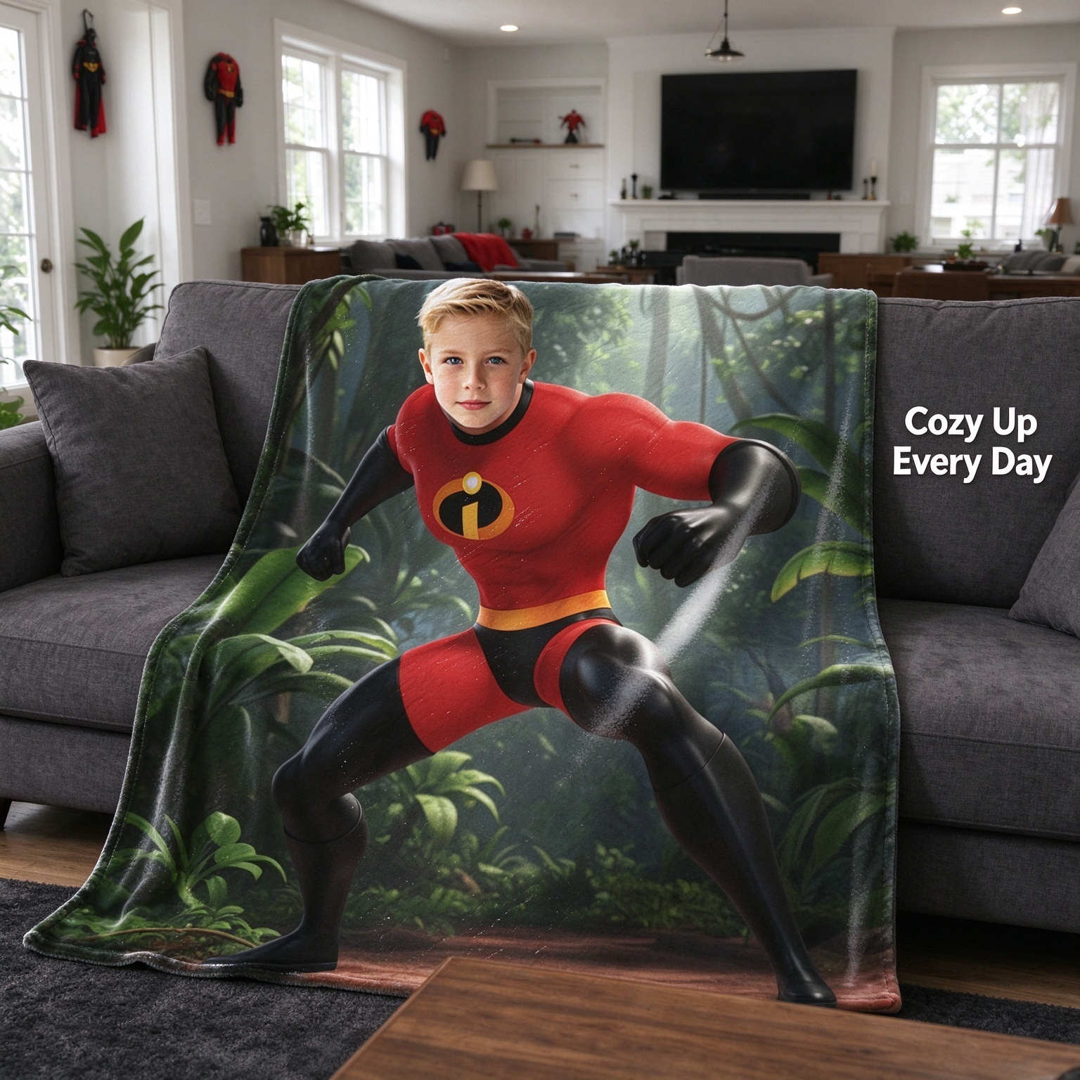 Custom Face Superhero Flannel Blanket, Personalized Photo Plush Throw for Couch and Bed, Cozy Skin-Friendly Gift