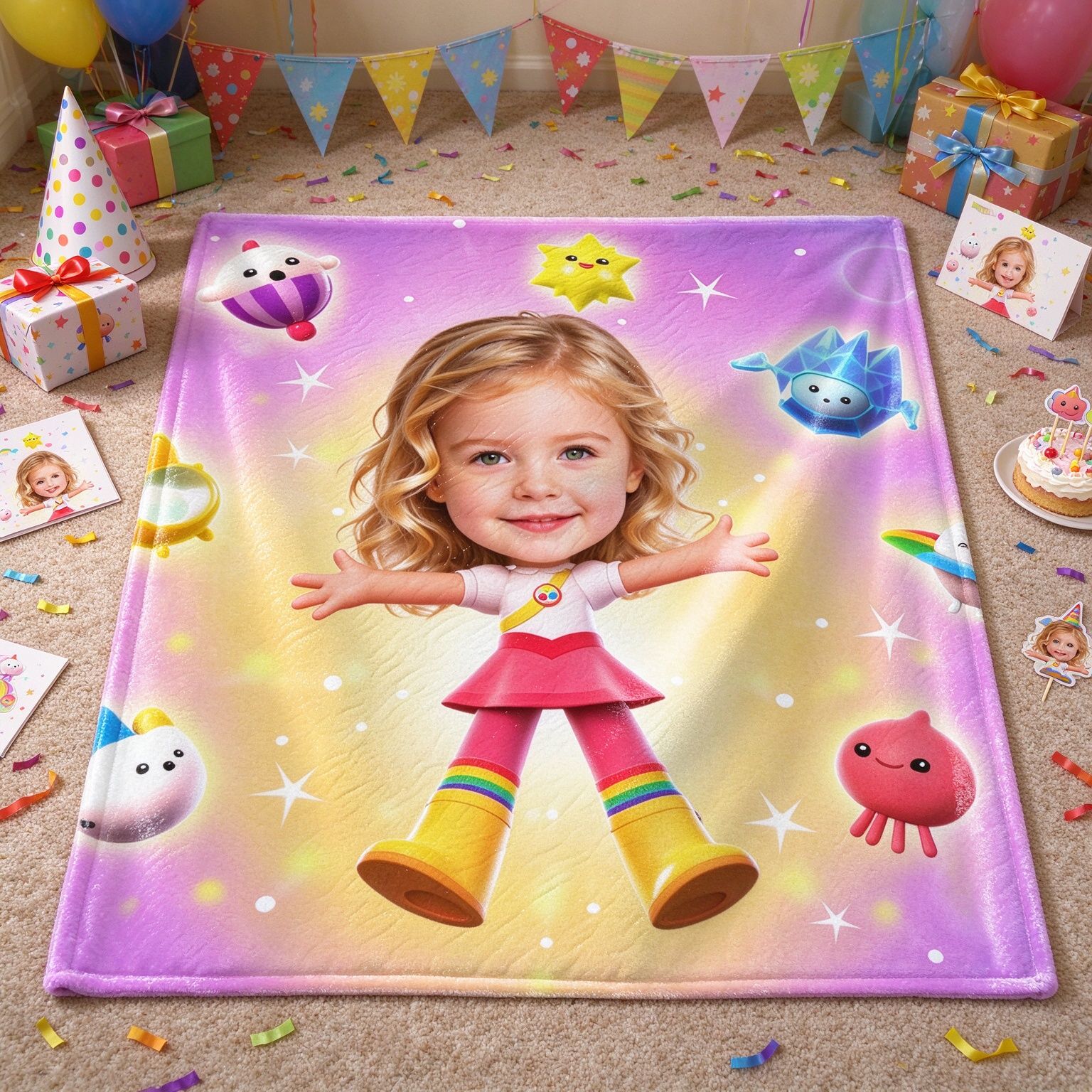 Personalized Face Photo Blanket Ultra Soft Flannel Cartoon Throw Ideal Personalized Gift for Girls Kids and Family