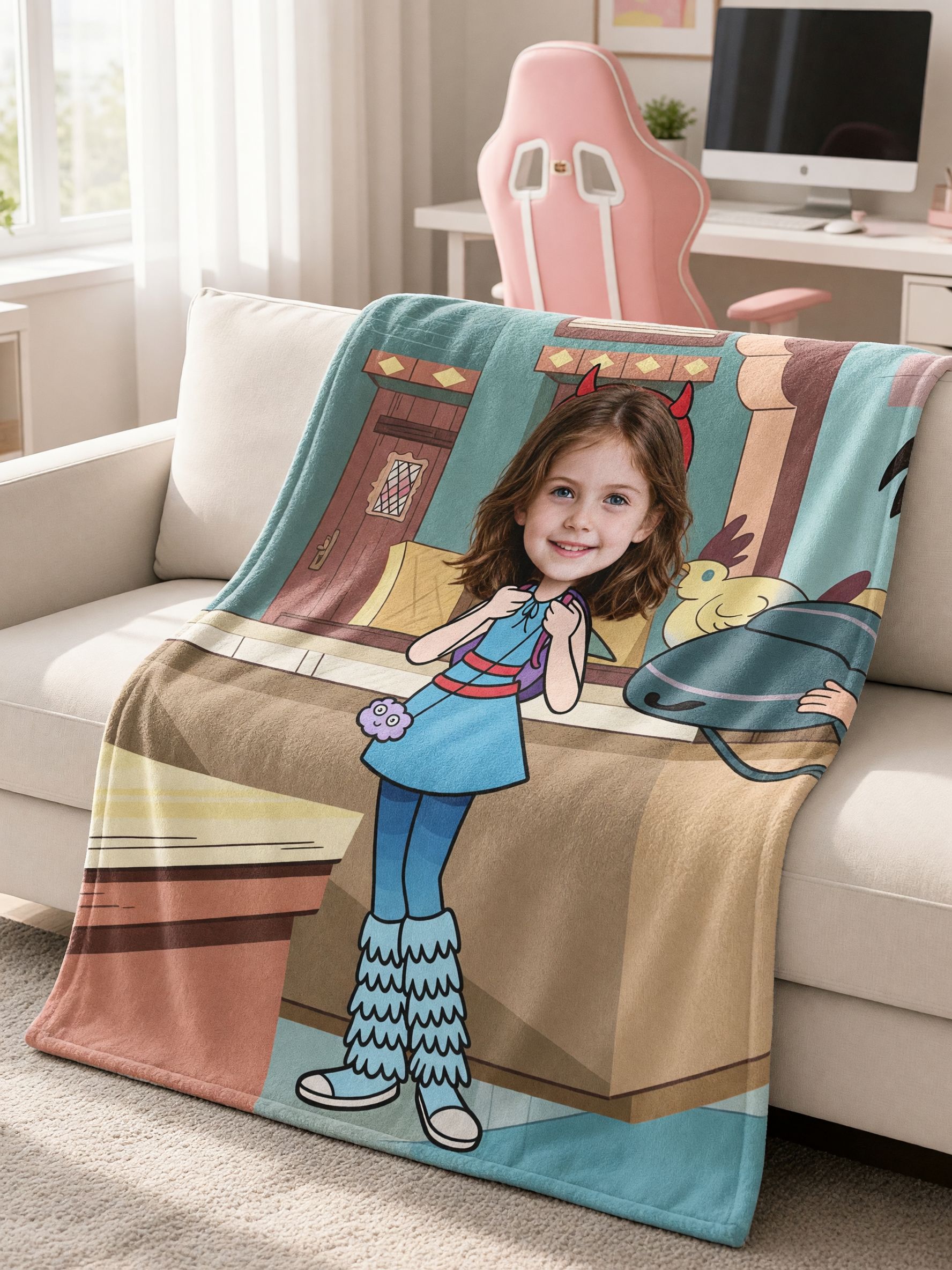 Custom Face Photo Flannel Blanket, Personalized Cartoon Portrait Plush Throw, Ideal Keepsake Gift for Kids and Family
