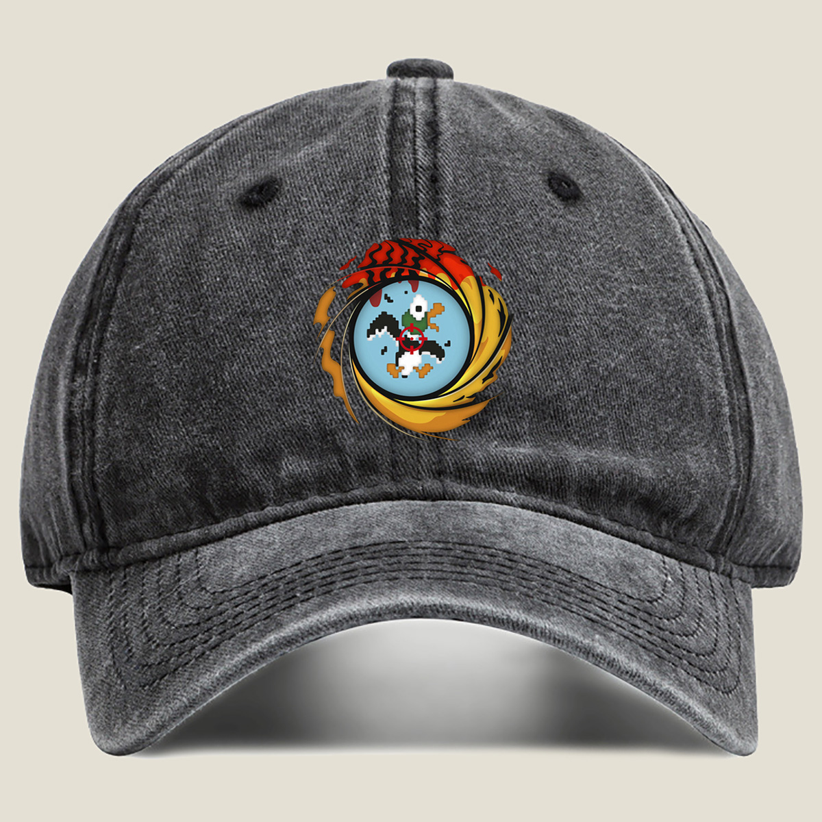 Duck Hunt: Pixel Duck in the Crosshairs - Washed Denim - Baseball Cap