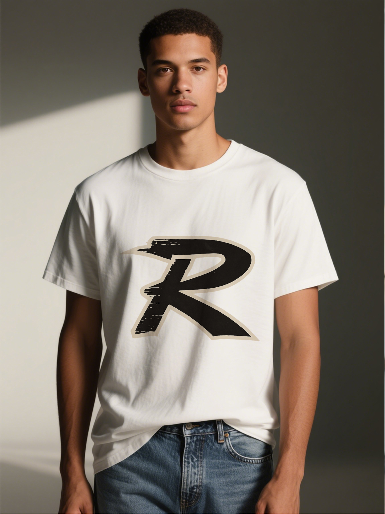 Men's Printed T-Shirt with Bold R Letter Design and Distressed Graphic - Casual Round Neck Summer Lightweight Breathable Short Sleeve Tee for Everyday Wear, Outdoor Activities, and Urban Style - Suitable for Adults Seeking Trendy and Comfortable Clothing