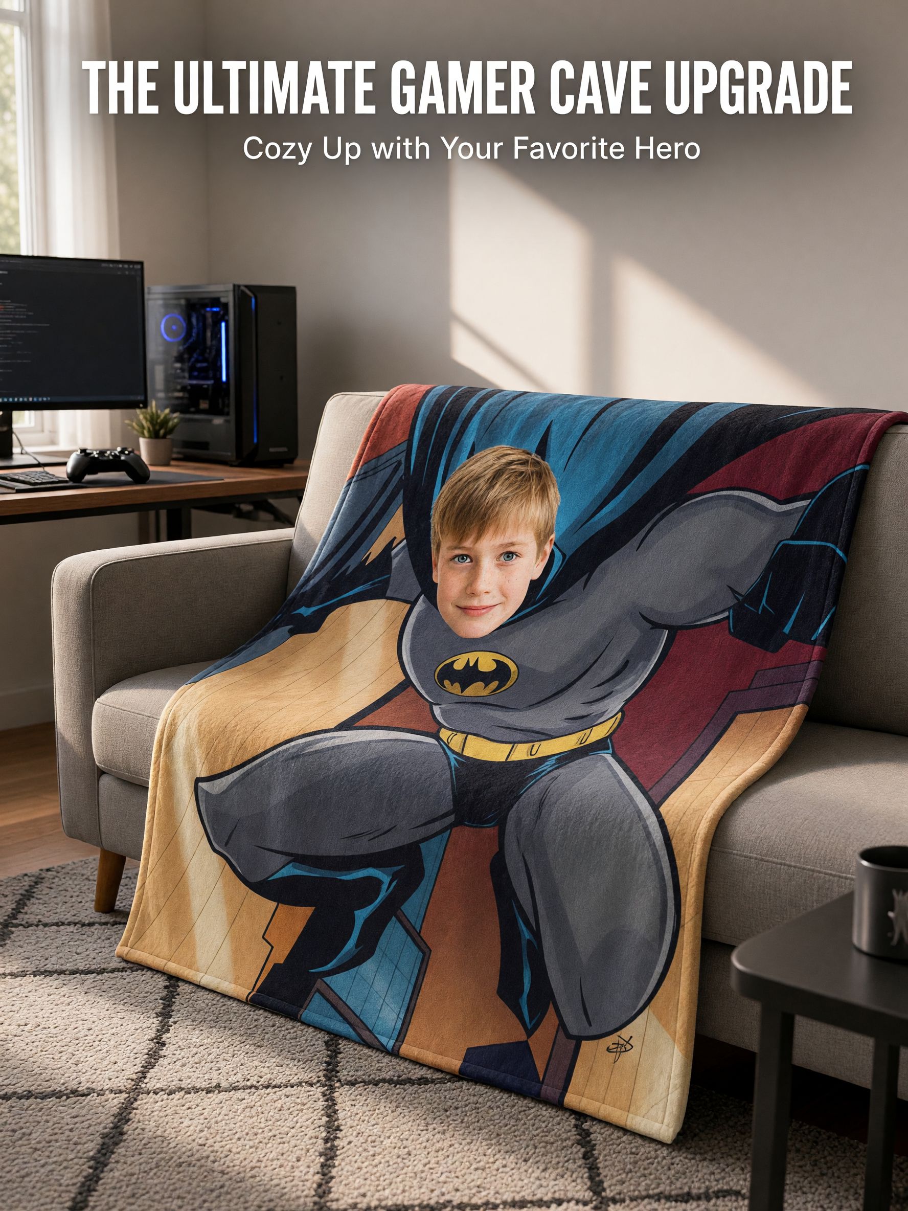 Custom Photo Face Blanket Personalized Superhero Comic Flannel Fleece Throw Soft Warm Bed Sofa Wrap Ideal Family Gift