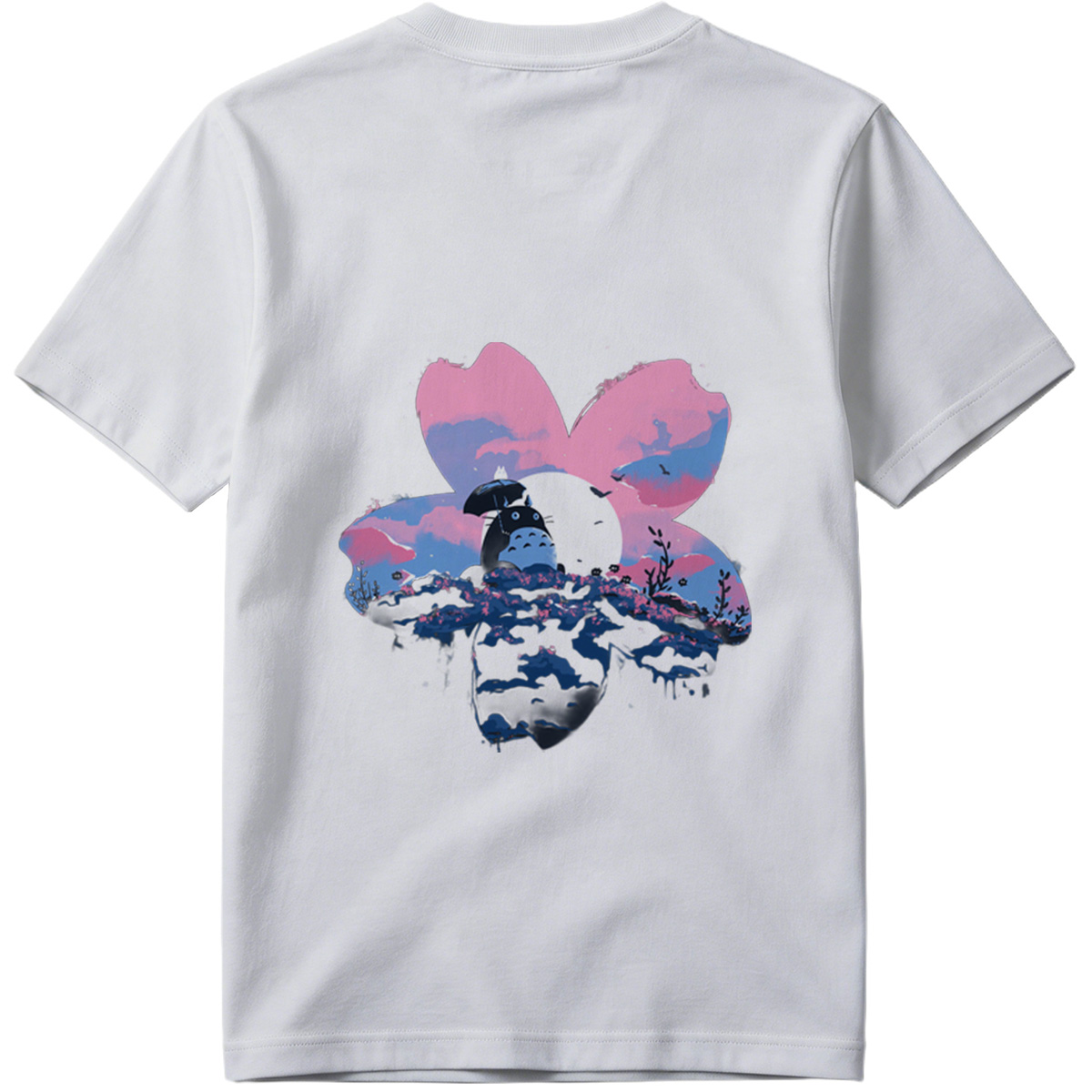 Totoro Under Cherry Blossom Moon - Tee