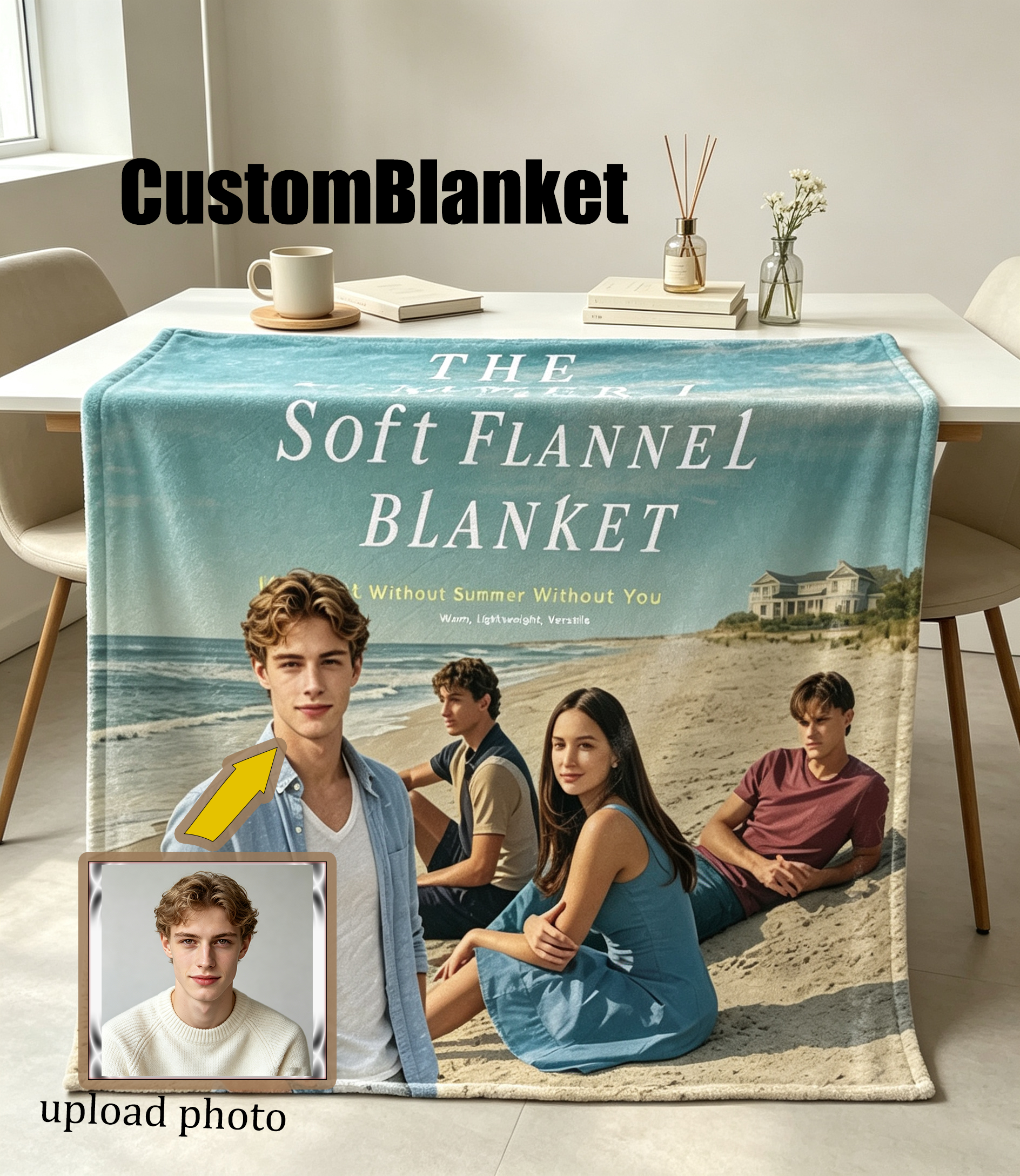 Custom Face Blanket The Summer I Turned Pretty Flannel Blanket Beach Scene Gift for Fans of Summer Romance TV Series Giveaway