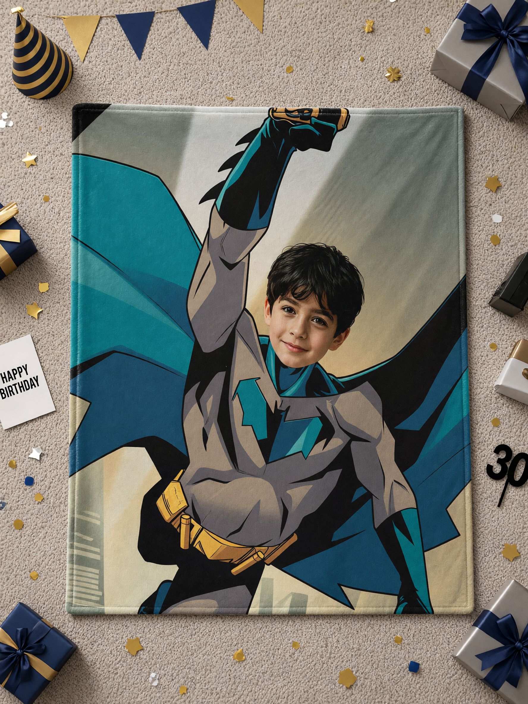 Custom Photo Superhero Blanket Personalized Face Avatar Flannel Throw Blanket for Bed Couch Ideal Keepsake Gift