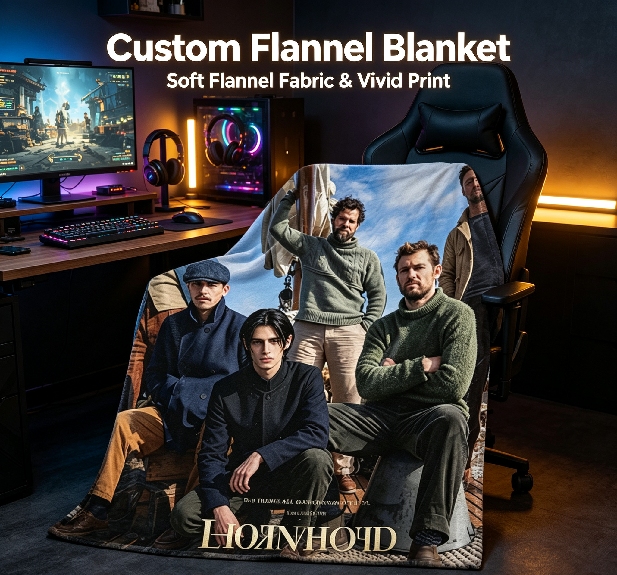 Custom Face Blanket Hornhold Movie Characters Flannel Blanket for Men's Fashion Fans Perfect Gift or Giveaway for Film Enthusiasts