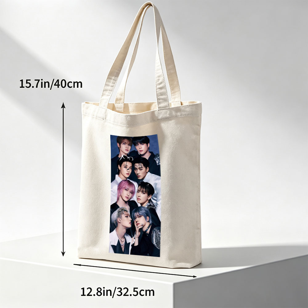 Stray Kids Group Portrait in Stylish Black and White Outfits with Bold Hair Colors and Fashion Accessories - Canvas tote bags