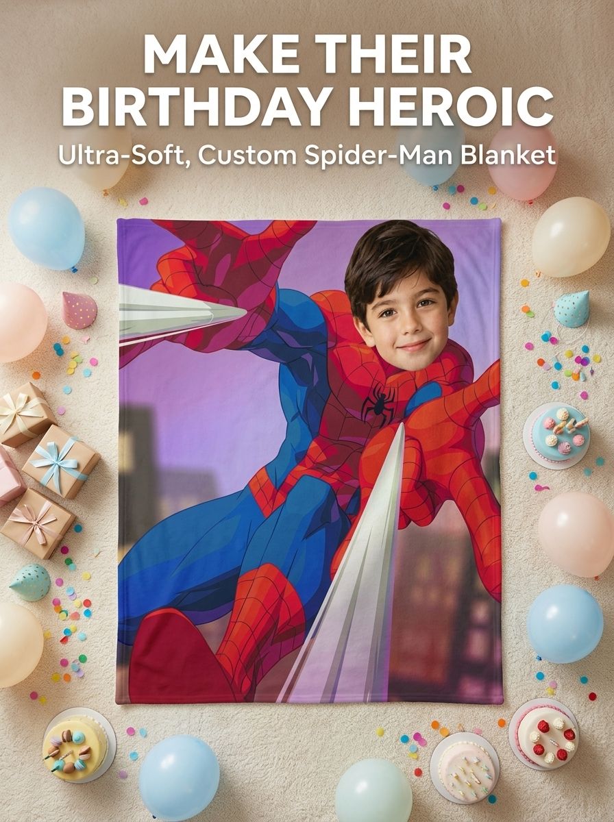 Custom Superhero Photo Blanket, Personalized Face Flannel Throw, Ultra Soft Anti-Pilling Cozy Fleece Blanket for Kids