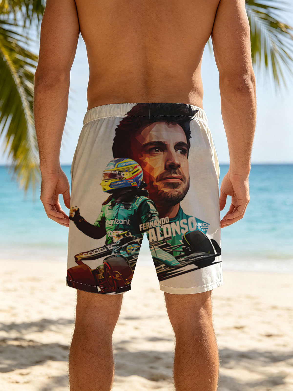 Fernando Alonso in Action: Formula 1 Racing Legend -  Beach shorts