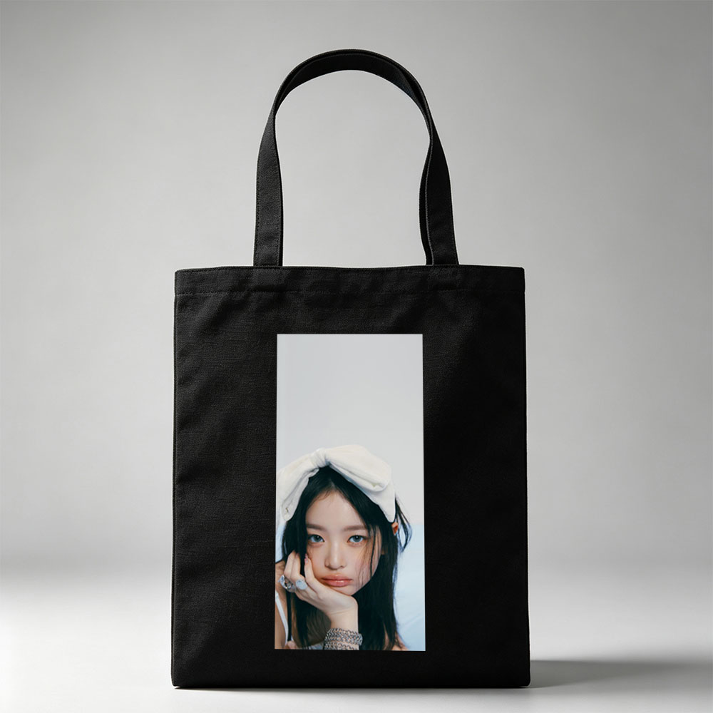 Hanni of NewJeans in a Soft Portrait with White Bow Headband and Elegant Jewelry - Canvas tote bags