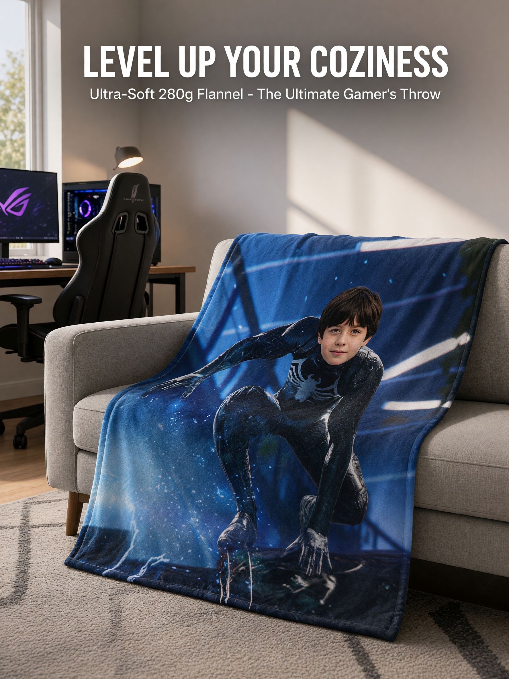 Personalized Face Photo Superhero Throw Blanket Ultra Soft Anti-Pilling Flannel Fleece Bed Couch Cozy Custom Gift