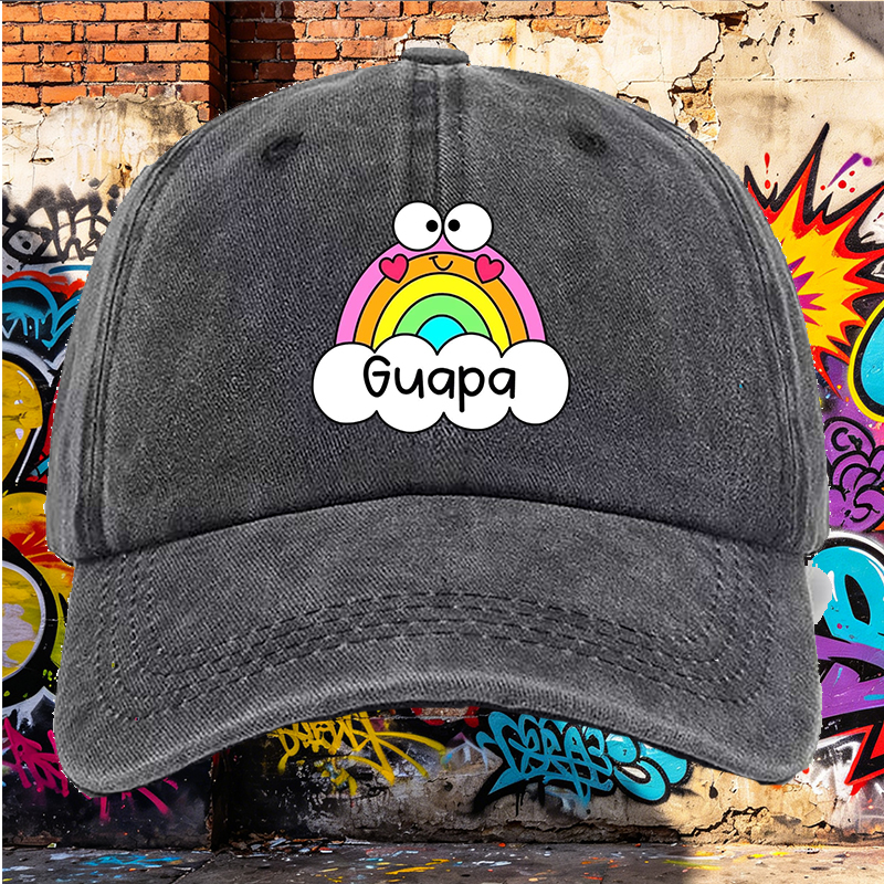 Men's Printed Washed Cotton Hat with Rainbow and Heart Design, Casual Round Brim Summer Lightweight Cap for Outdoor Activities, Beach, Travel, and Daily Wear, Suitable for Young Adults and Fashion-Loving Men