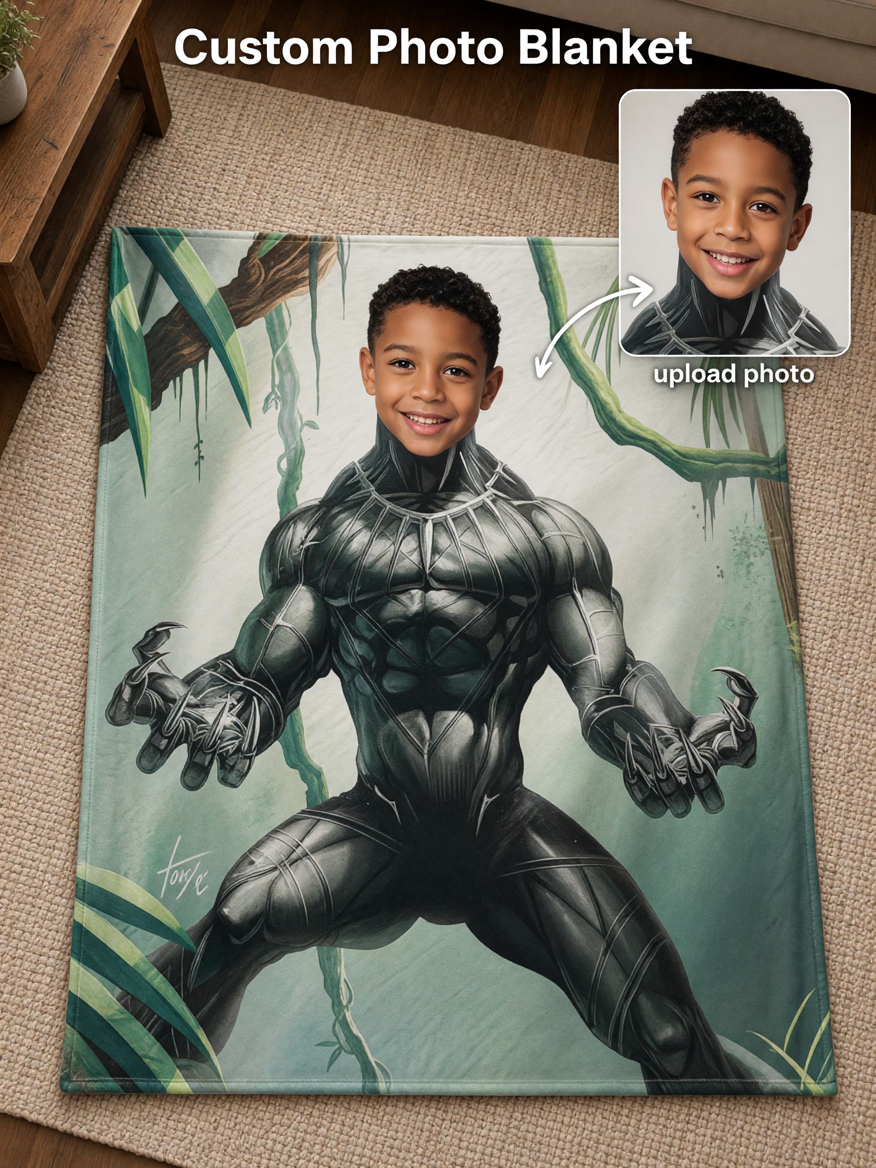 Personalized Face Superhero Flannel Blanket Ultra Soft Custom Photo Throw for Kids Ideal Cozy Gift