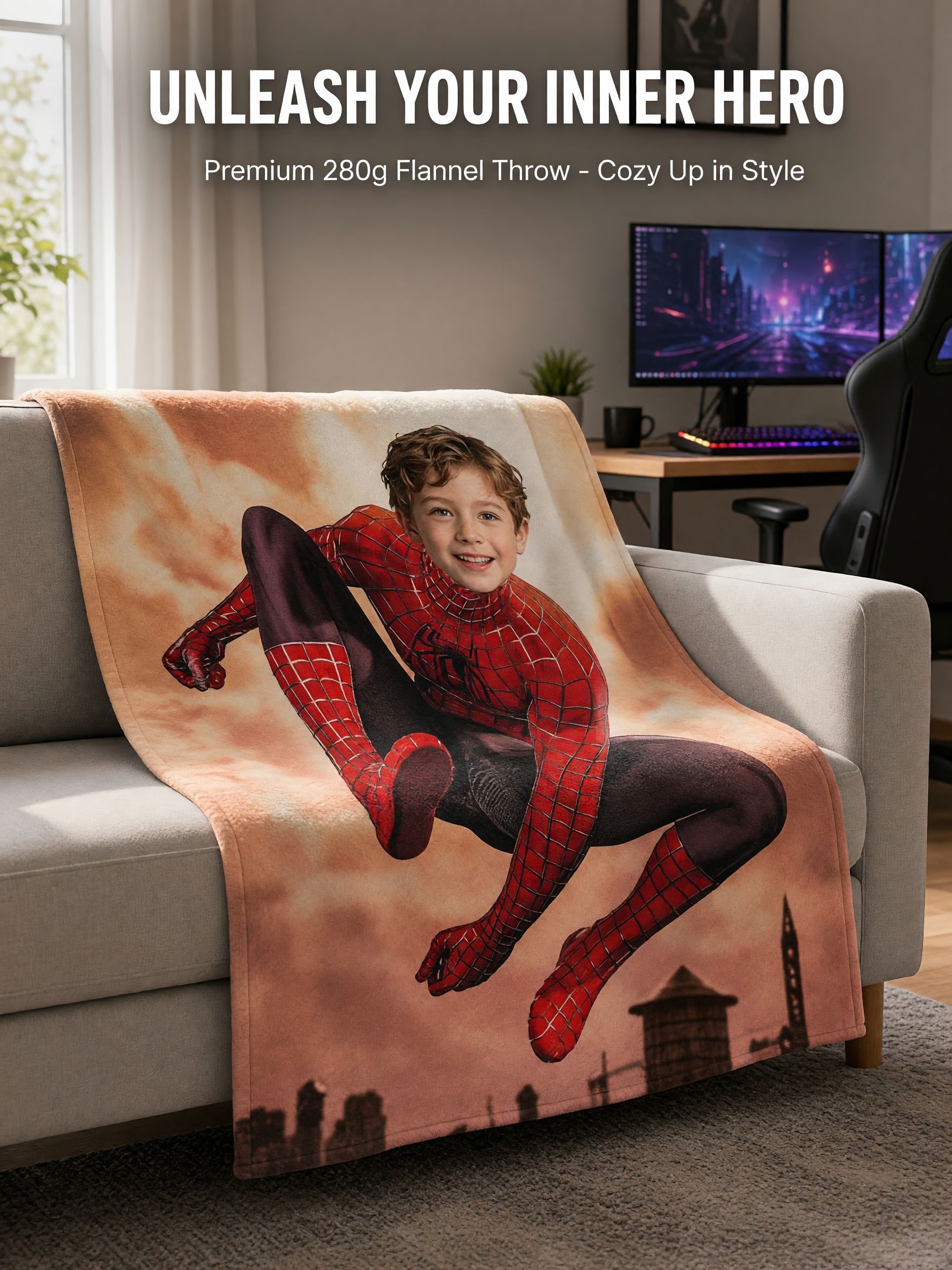 Custom Photo Face Flannel Blanket Personalized Superhero Plush Throw Skin Friendly Warm Velvet Fleece Bed Sofa Gift