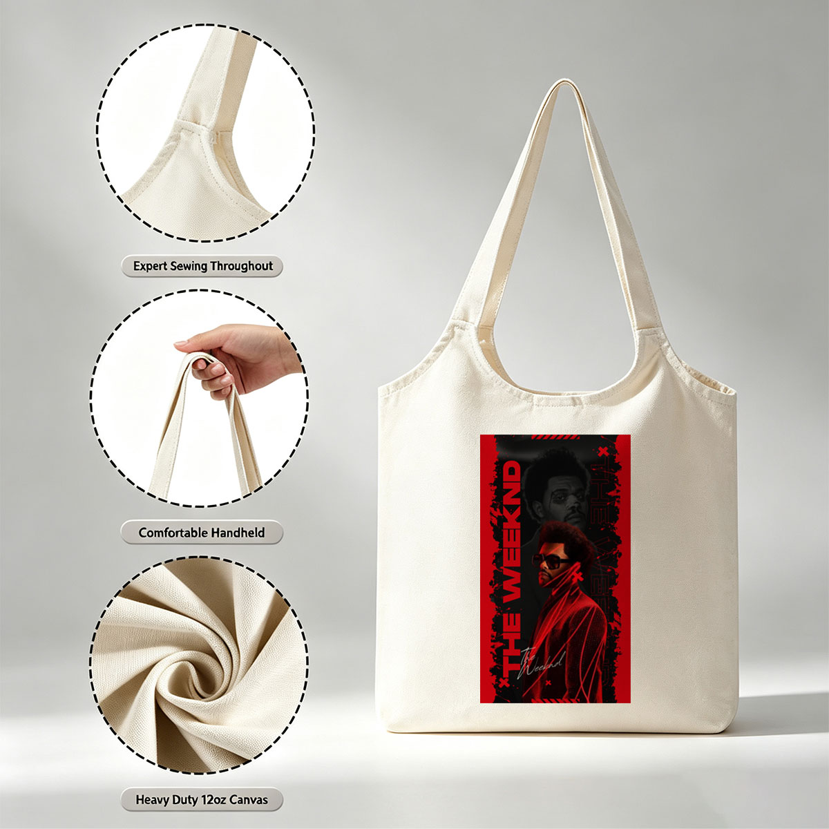 The Weeknd Dark Red Aesthetic Portrait with Bold Typography and Dramatic Lighting - Canvas shoulder bags/