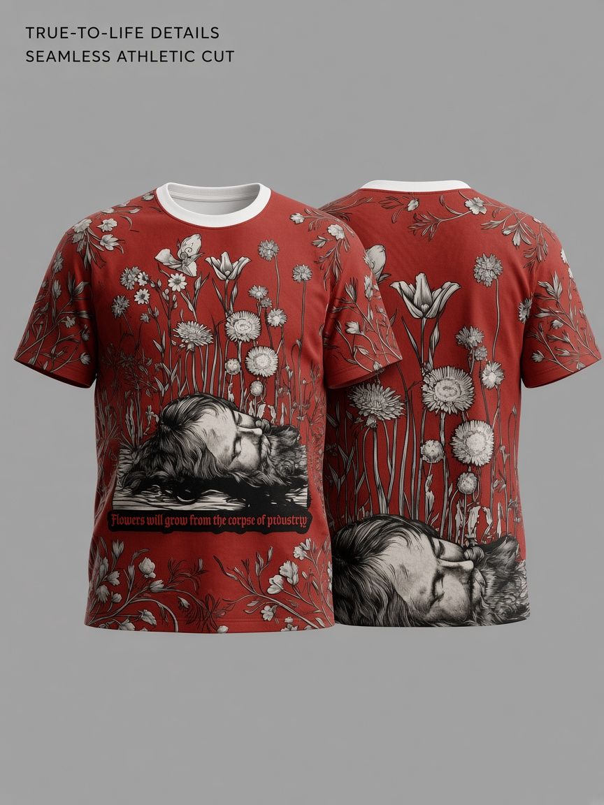 Floral Feminist Corpse 3D Optical Illusion Graphic Tee Breathable Athletic Mesh T-Shirt for Casual and Sports Wear