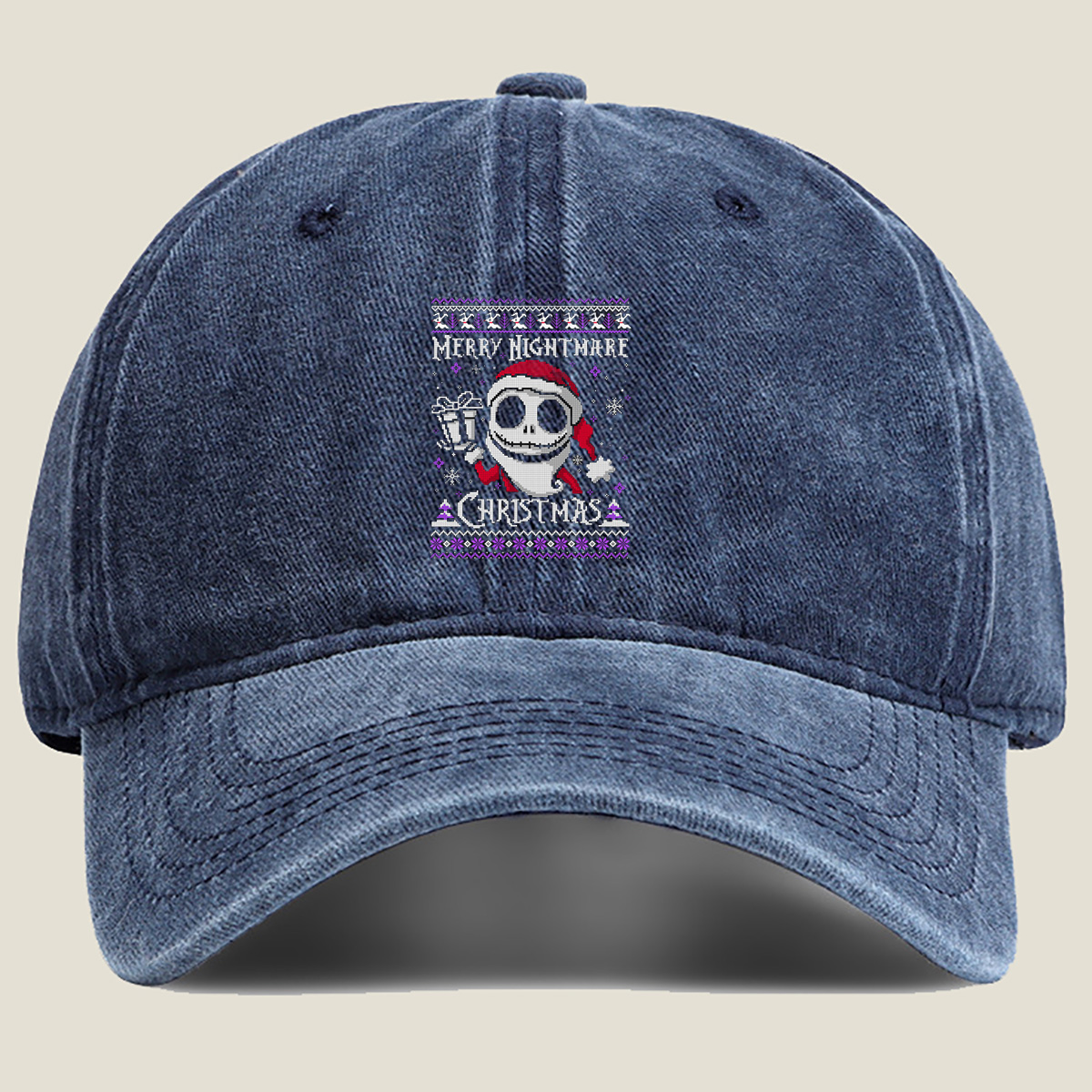 Merry Nightmare Christmas - Jack Skellington - Washed Denim - Baseball Cap