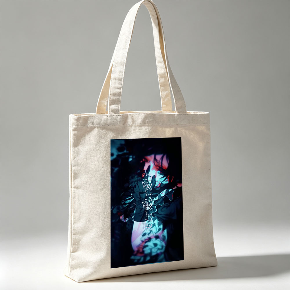 Mitsuru Kirijo in Dark Fantasy Scene with Glowing Text and Dramatic Lighting - Canvas tote bags
