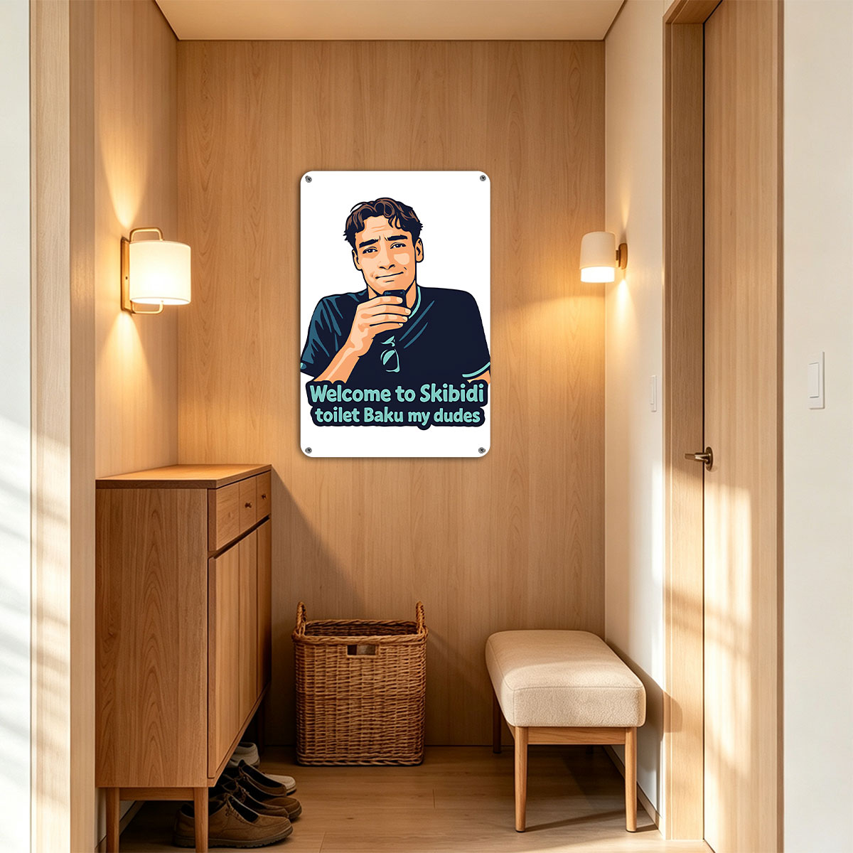 Welcome to Skibidi Toilet Baku My Dudes - Man with Phone Cartoon - painting