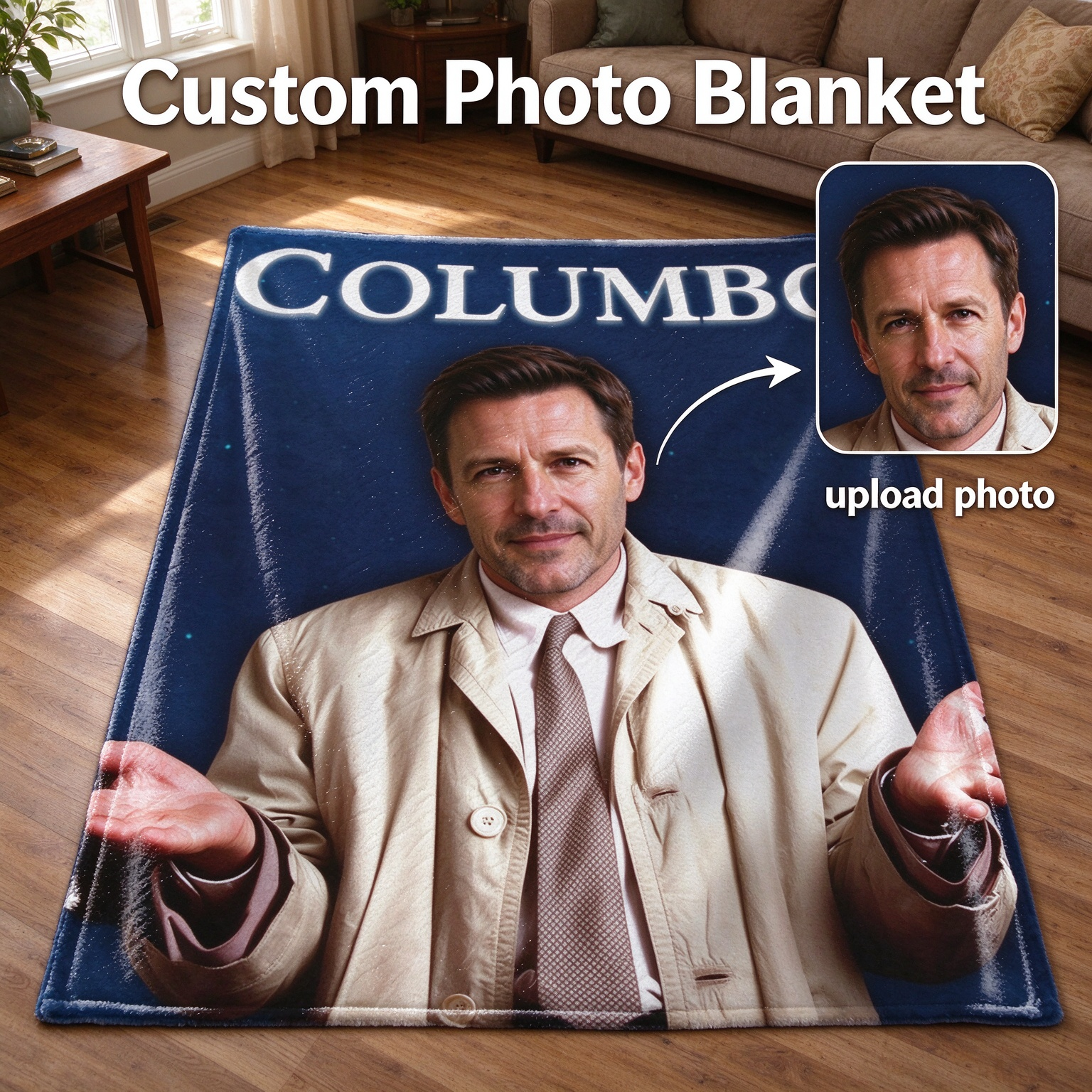 Custom Photo Face Blanket Soft Flannel Fleece Throw Anti-Pilling Warm Bed Sofa Cover Ideal Personalized Gift