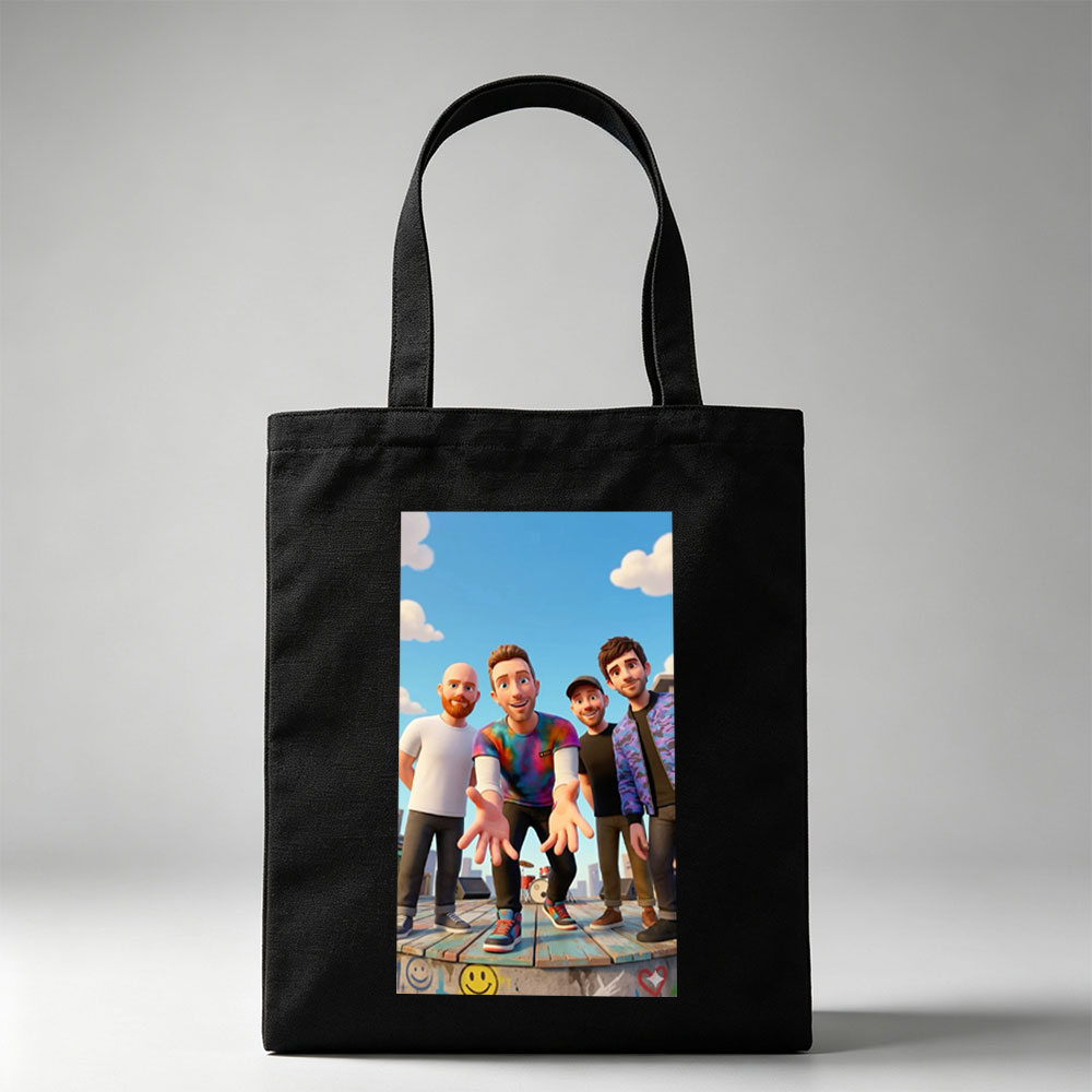 The Lonely Island Band Members on a Rooftop Stage with Graffiti and City Skyline Background - Canvas tote bags