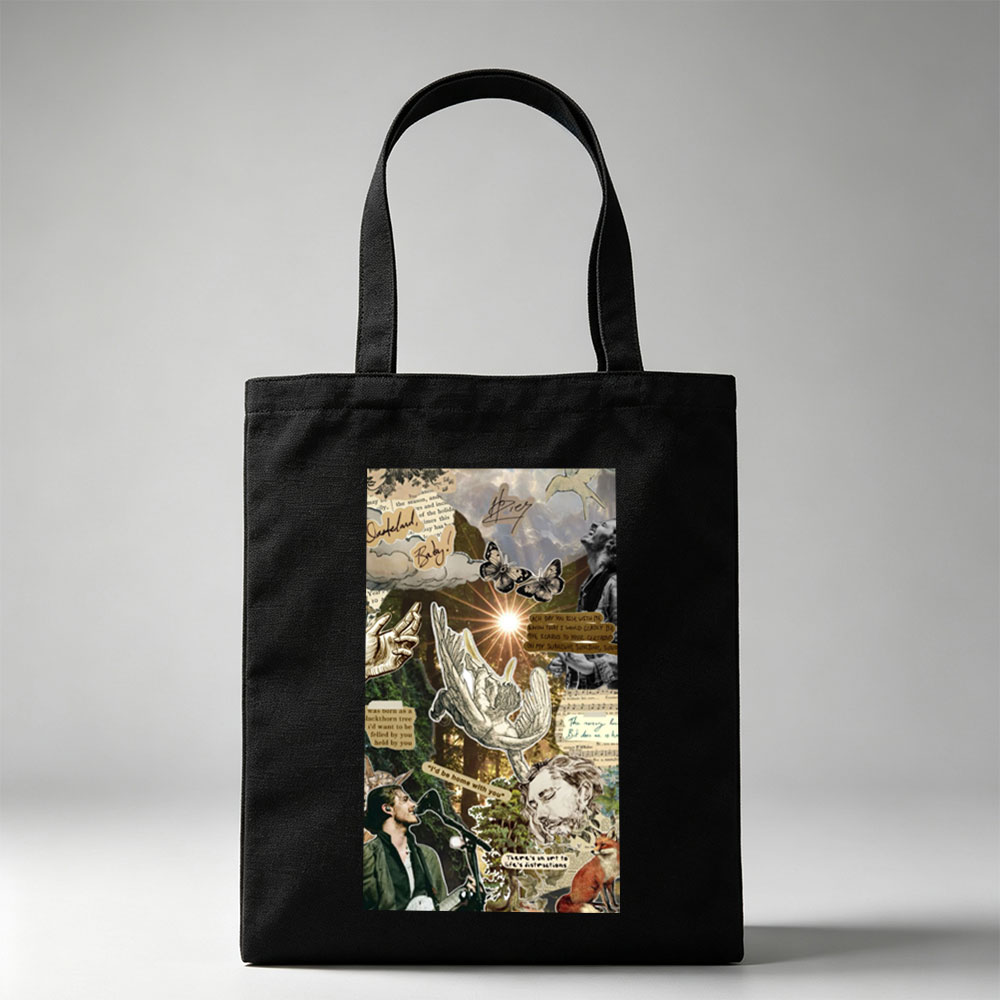 Ed Sheeran Concert Scene with Nature and Lyrics Collage Art - Canvas tote bags