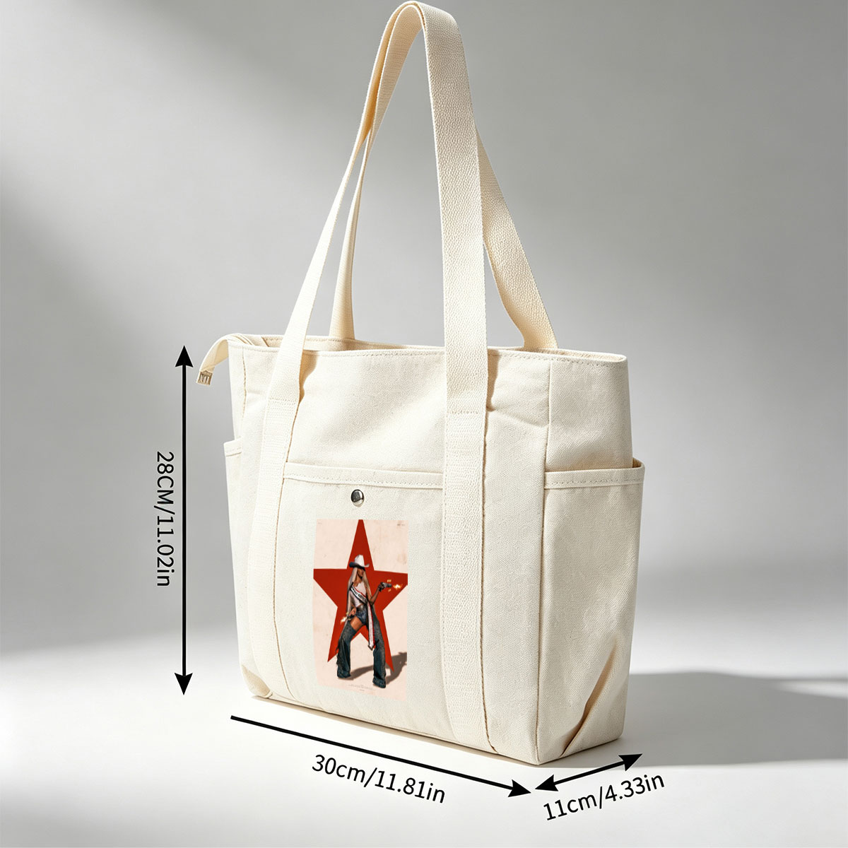 Cardi B in Cowboy Outfit Holding Guns Against Red Star Background - Multi-pocket bags