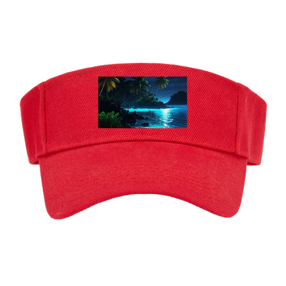 Moonlit Tropical Beach with Palm Trees and Glowing Water -  Visor cap