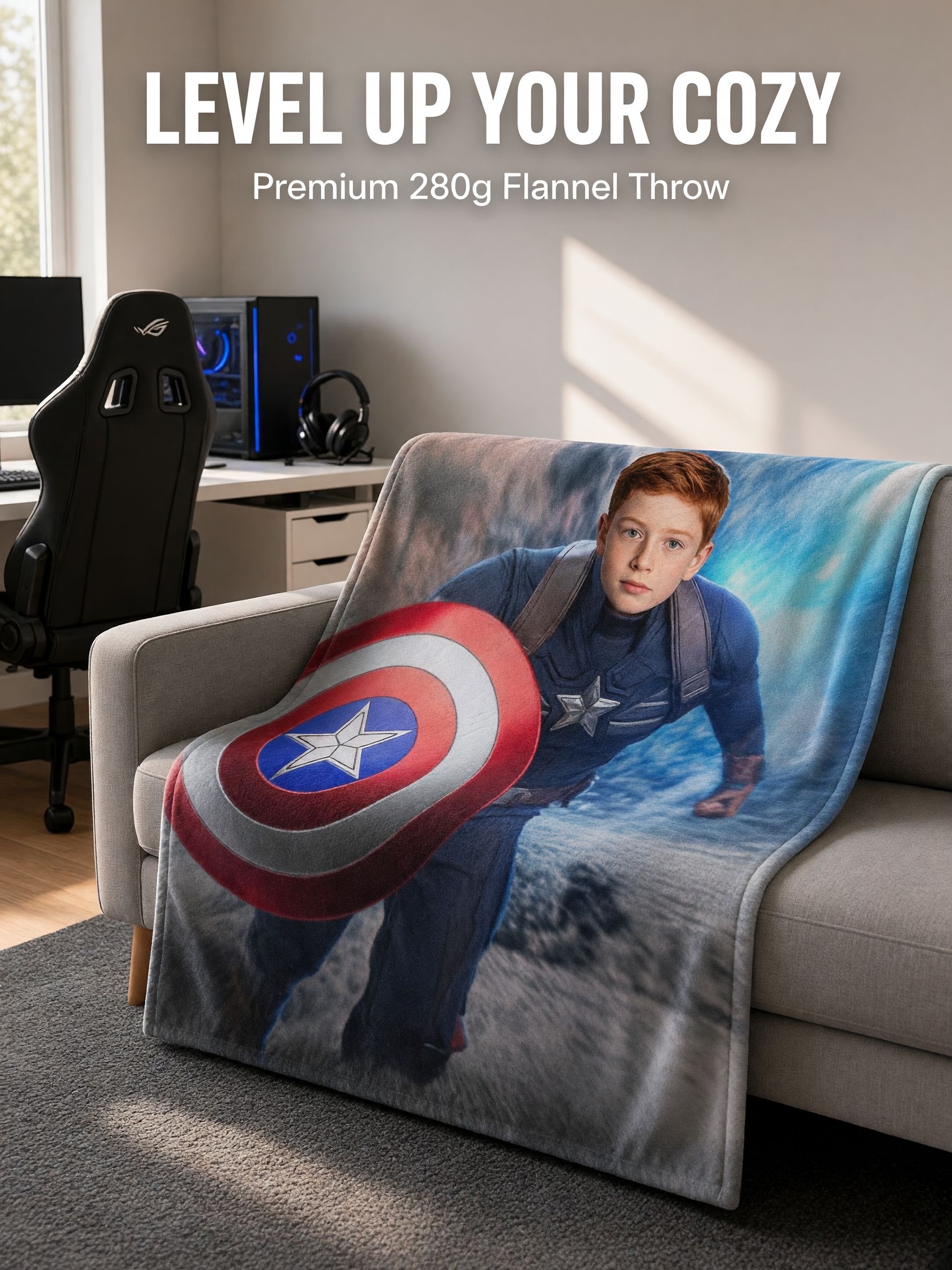 Custom Face Photo Superhero Flannel Blanket, Personalized Hero Portrait Throw, Ideal Cozy Gift for Kids and Boys