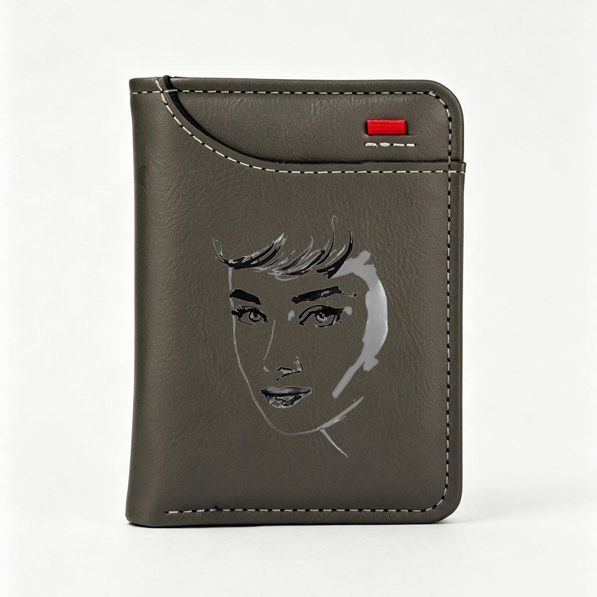 Abstract Portrait of a Person with Expressive Eyes and Hair - Vertical Style Wallet