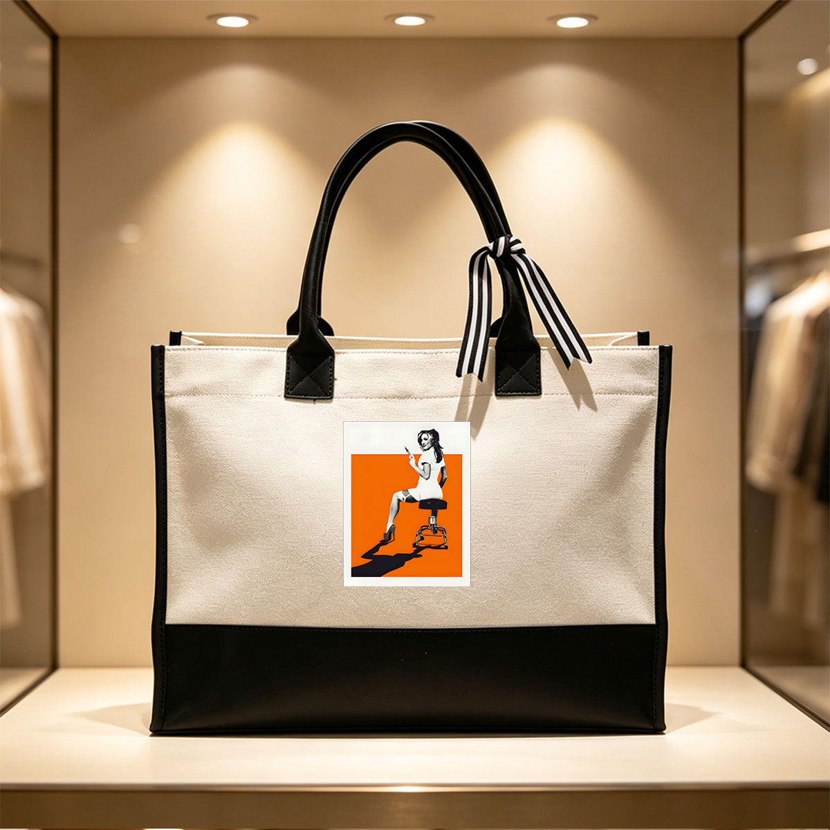 Nurse in White Dress Holding Syringe on Orange Background - Canvas patchwork gift tote bag
