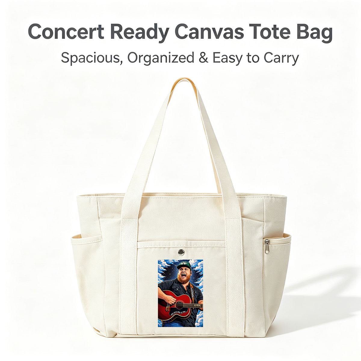Luke Combs Singing with Acoustic Guitar Under Starry Sky - Multi-pocket bags