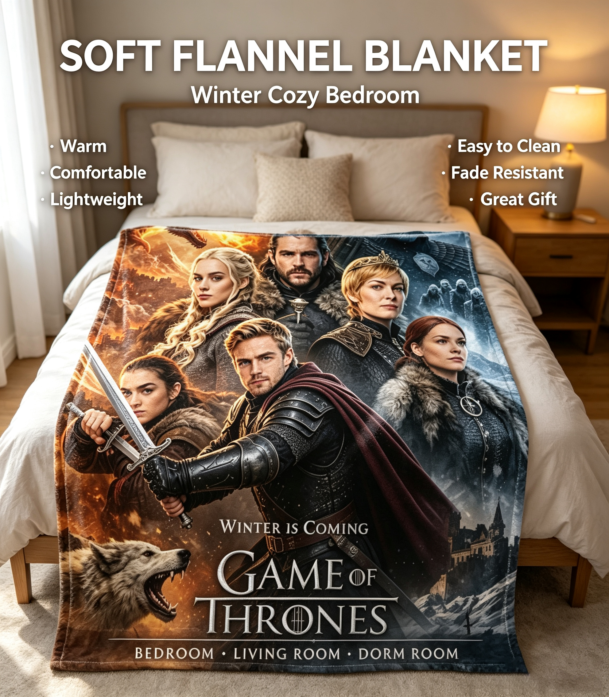 Custom Face Blanket Game of Thrones Flannel Blanket for Couch or Bedding – Perfect Gift for Fans and Collectors