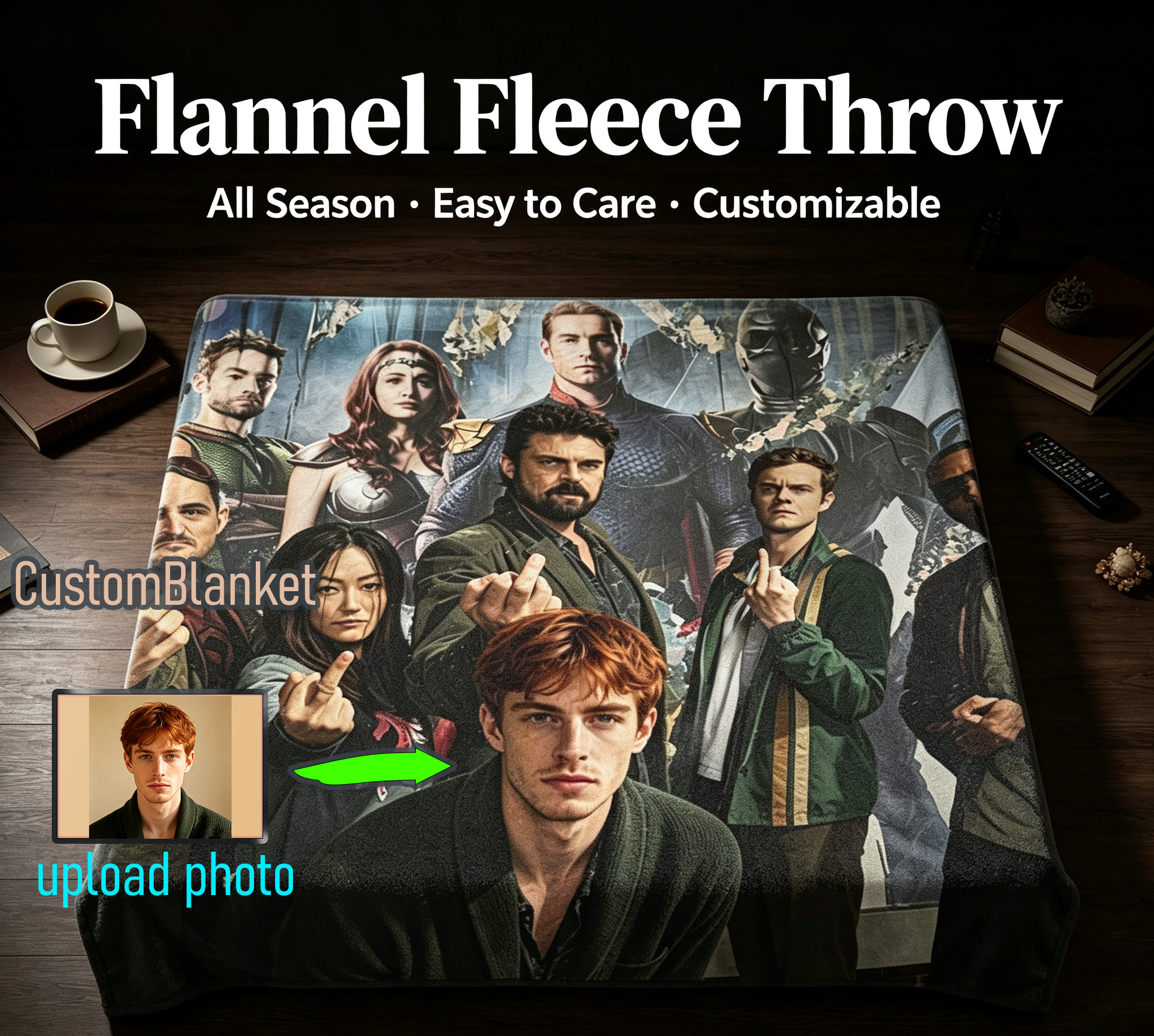 Custom Face Blanket - The Boys TV Series Characters Flannel Blanket - Cozy Living Room or Bedroom Decor - Perfect Gift for Fans and Collectors