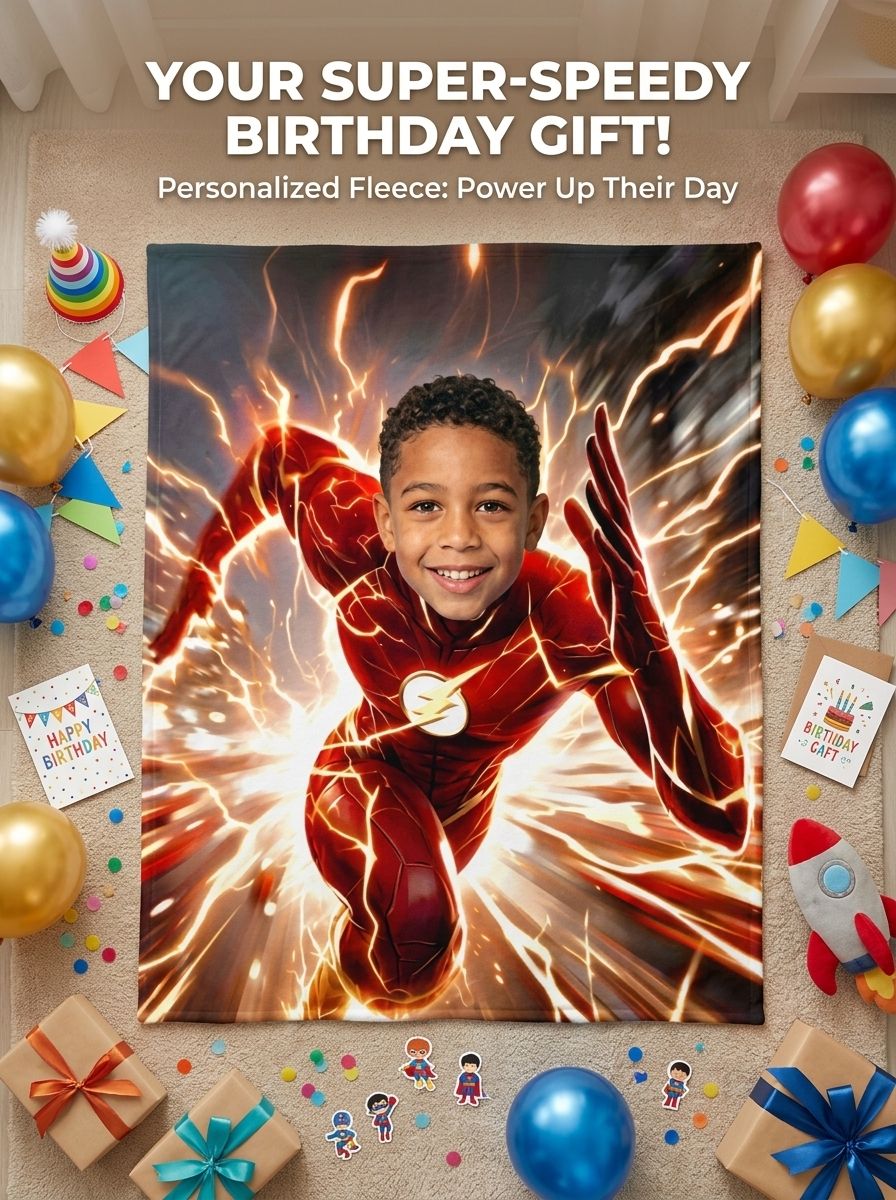 Personalized Photo Superhero Blanket Custom Face Soft Flannel Throw Lightweight Cozy Bedding for Kids and Adults