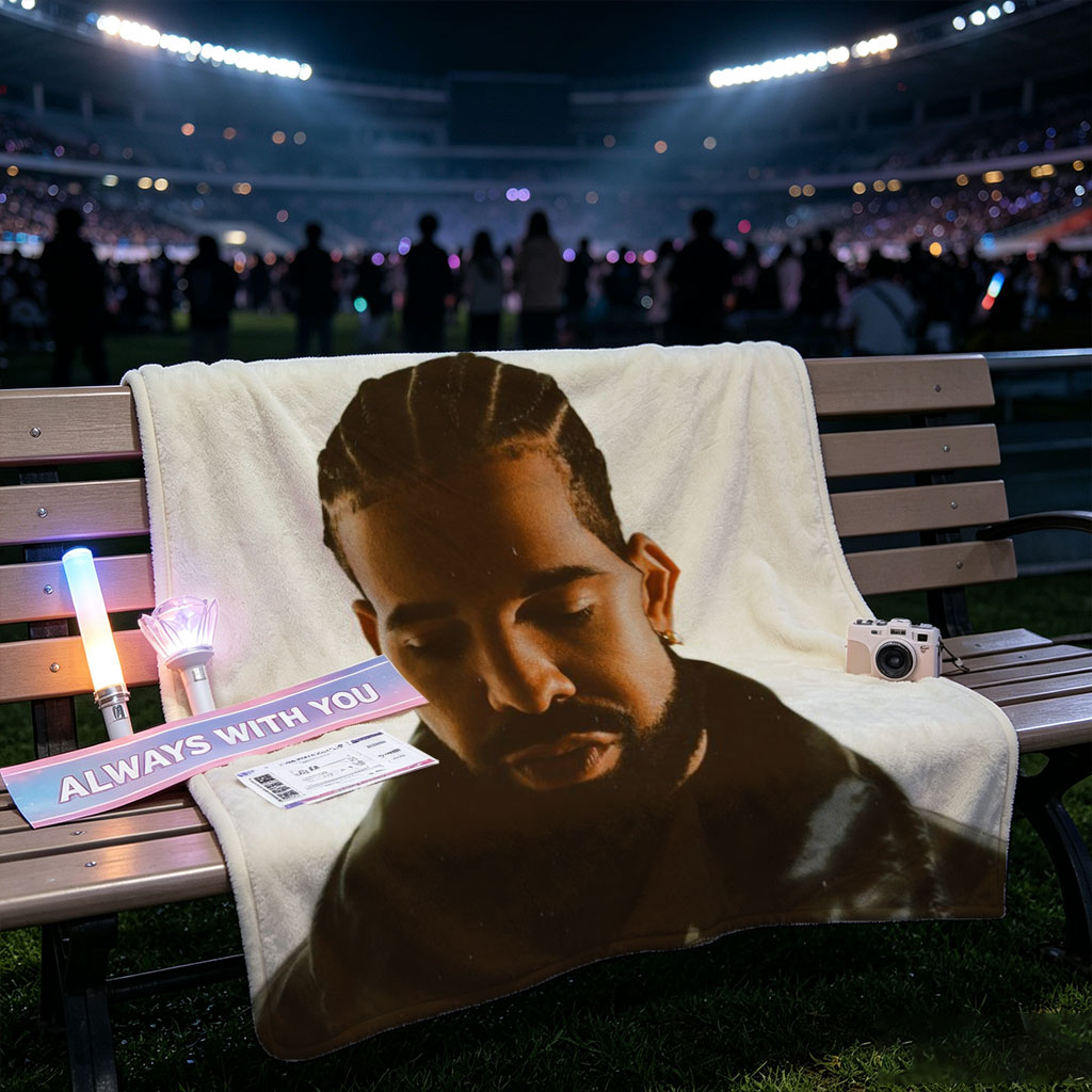Drake in a Moody Portrait Wearing a Black Leather Jacket with Braided Hair and a Contemplative Expression - Blankets